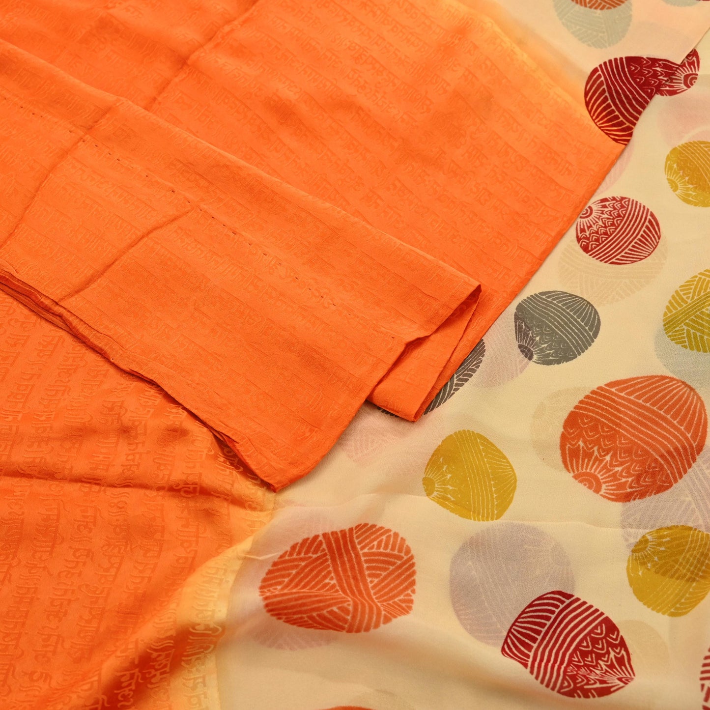 Indian Vintage Sari Orange & Beige Pure Crepe Silk Hand Woven Sarees 5yd Sewing Craft Fabric Dress making Crafting Quilting