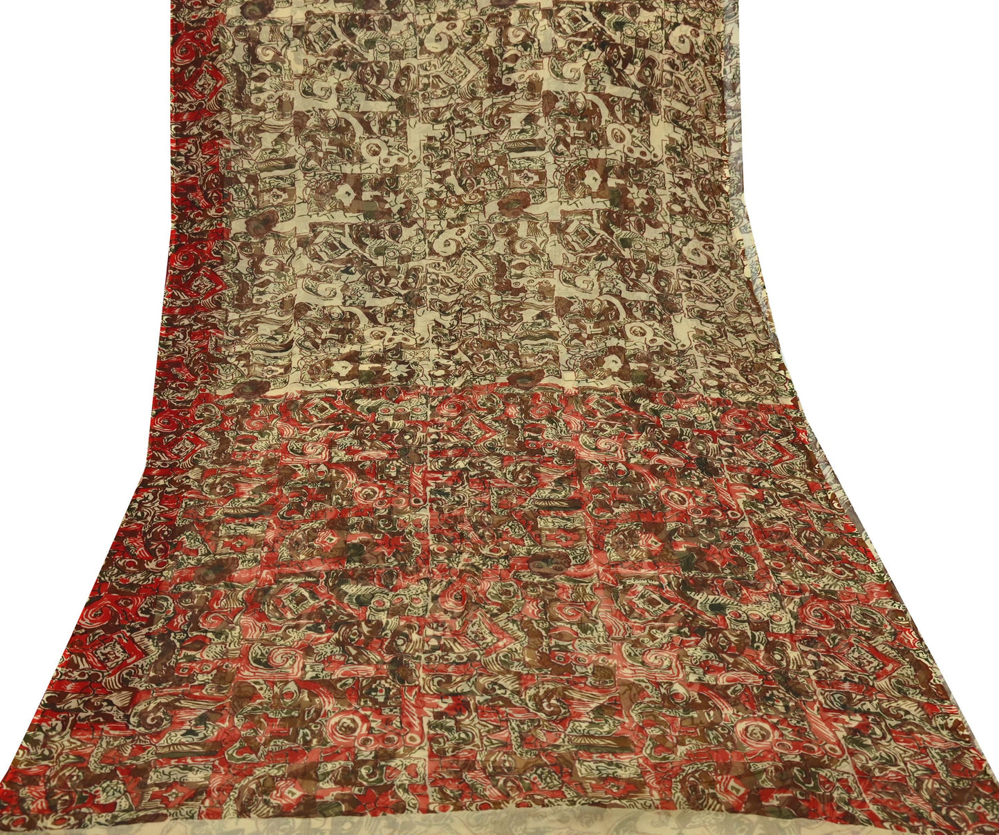 Women Vintage Sari Beige Pure Chiffon Silk Printed Sarees Craft Fabric Sewing 5Yd Soft Dress Making Floral Crafting Quilting Upcycle Used