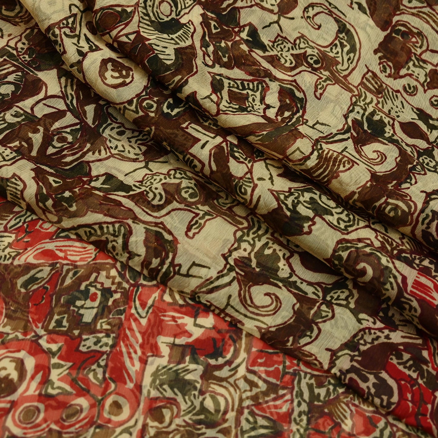 Women Vintage Sari Beige Pure Chiffon Silk Printed Sarees Craft Fabric Sewing 5Yd Soft Dress Making Floral Crafting Quilting Upcycle Used