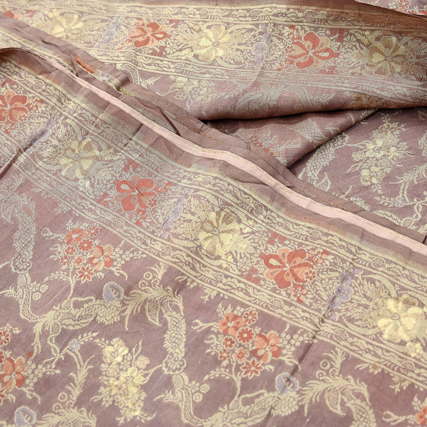 Indian Vintage Sari Brown 100% Pure Silk Hand Woven Sarees Craft Fabric 5Yd Ethnic Sewing Dress making Crafting Quilting Upcycle