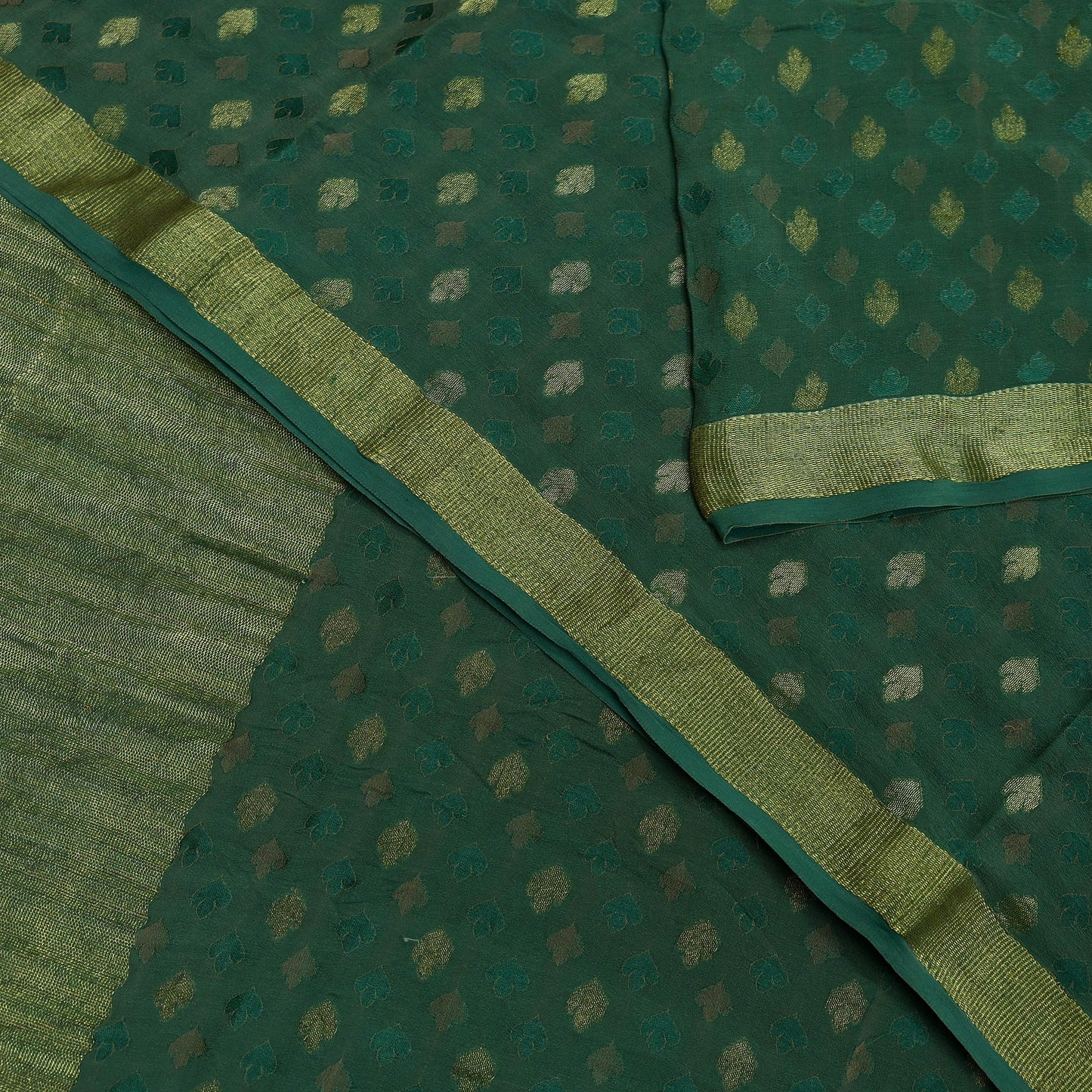 Indian Vintage Sari Green Pure Silk Hand Woven Sarees Fabric 5Yd Ethnic Dress Making Crafting Upcycle Quilting Zari Border