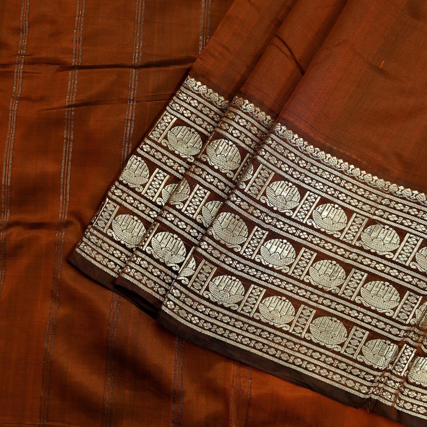Indian Vintage Sari Brown Mysore Silk Woven Sarees Craft Fabric 5Yd Ethnic South silk Dress Making Crafting Upcycle Quilting Zari Border