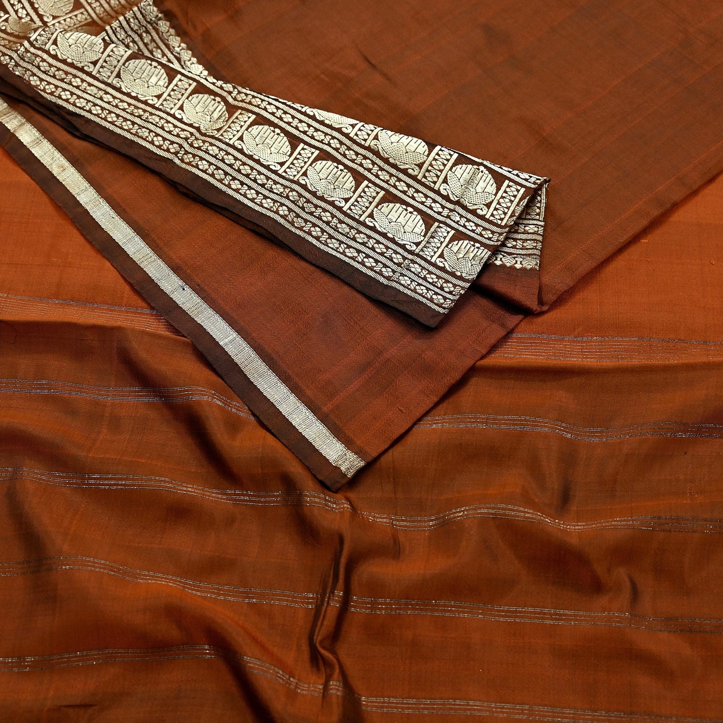 Indian Vintage Sari Brown Mysore Silk Woven Sarees Craft Fabric 5Yd Ethnic South silk Dress Making Crafting Upcycle Quilting Zari Border