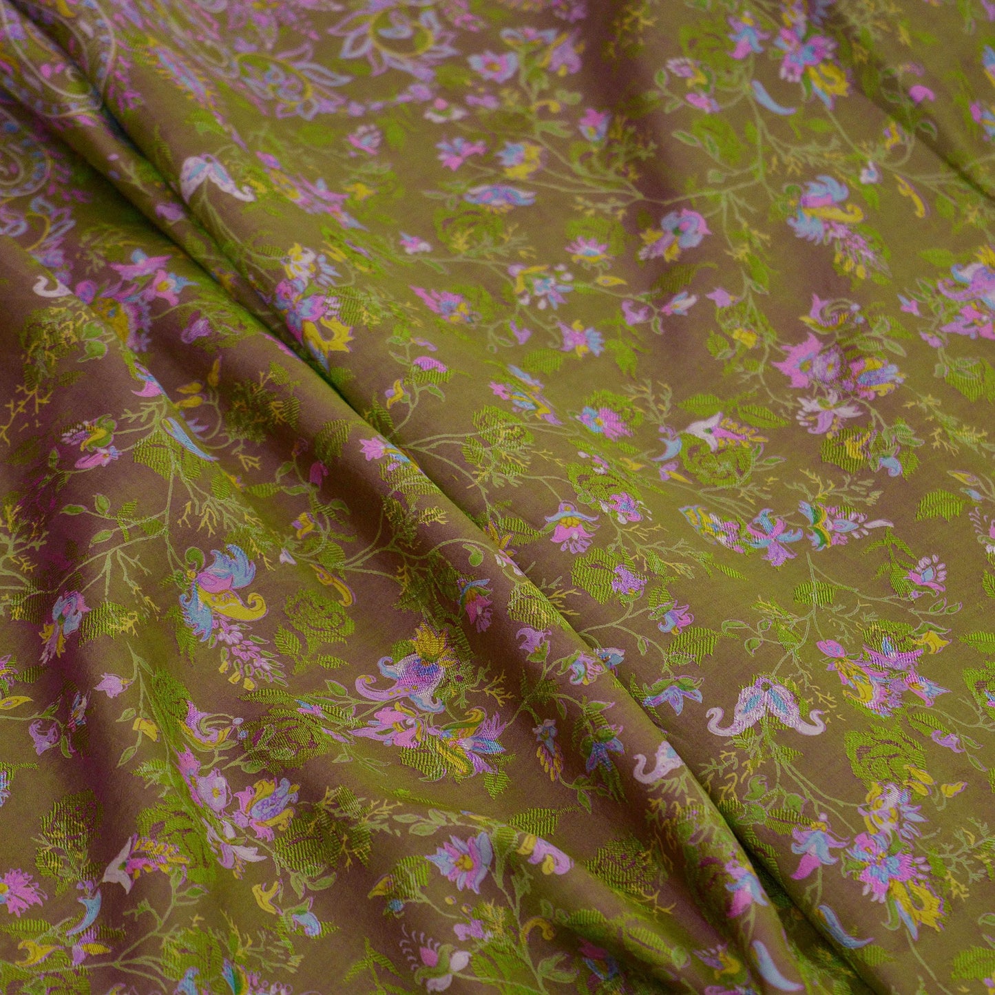 Indian Vintage Sari Green & Pink Pure Silk Printed Sarees 5yd Sewing Craft Fabric Dress Making Soft Wrap Upcycle Used Quilting Crafting