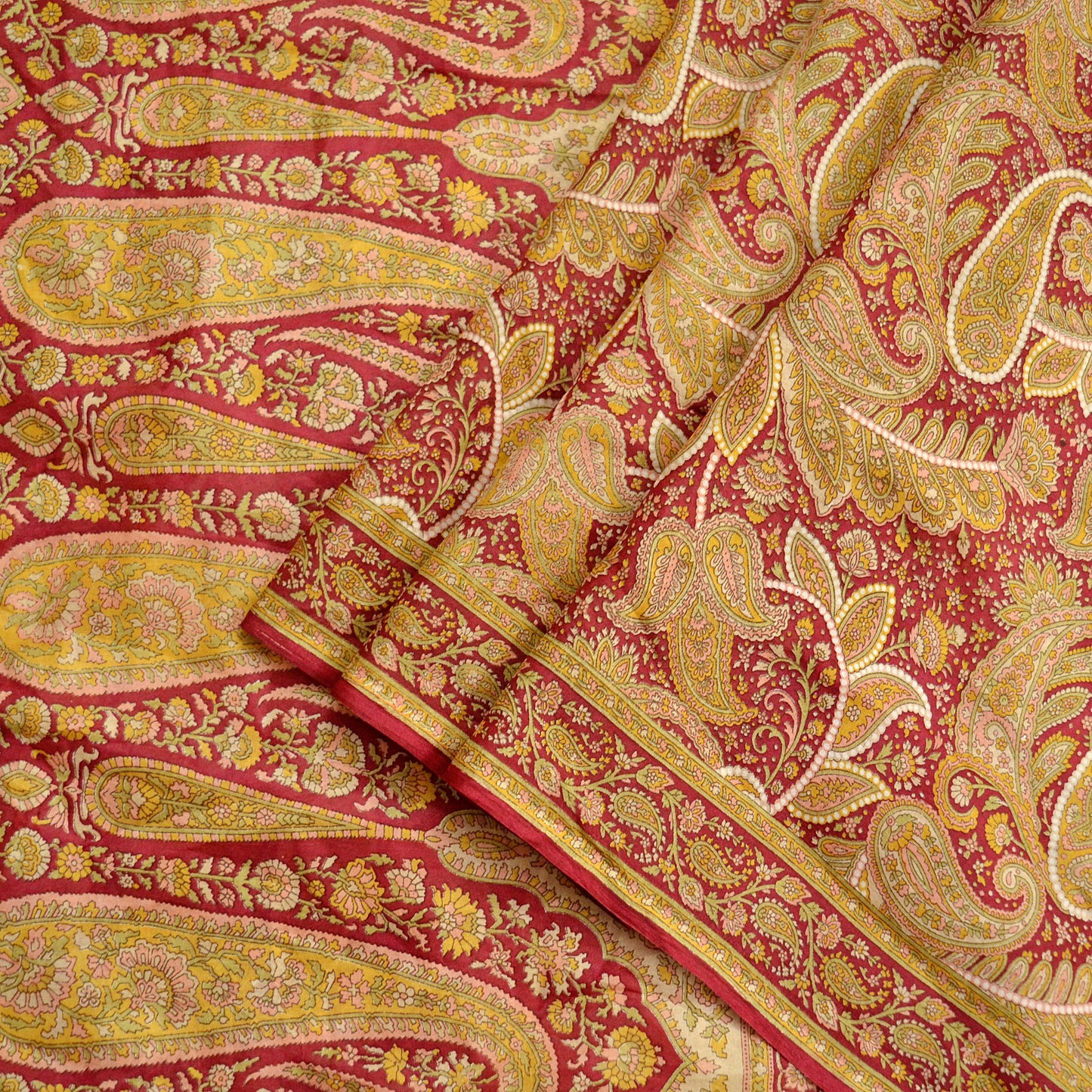 Indian Vintage Sari Dark Red 100% Pure Silk Printed Sarees Craft Fabric 6yard Sewing DressMaking Soft Paisley Crafting Quilting Upcycle