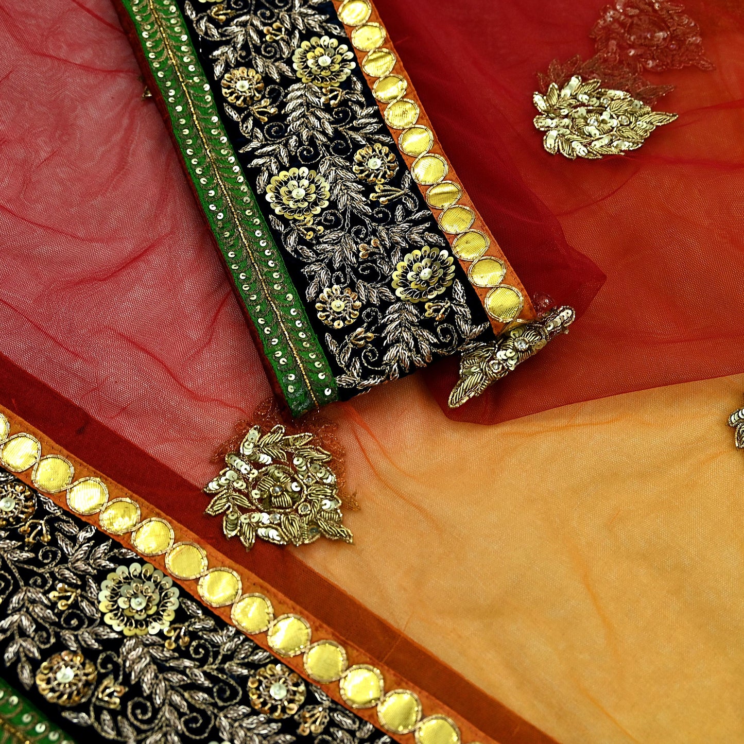 Indian Pre-owned Heavy Wedding Dupatta Net Mesh Long Stole Hand Embroidered By Designer sabyasachi Scarves Zardozi Dabka Bridal Veil