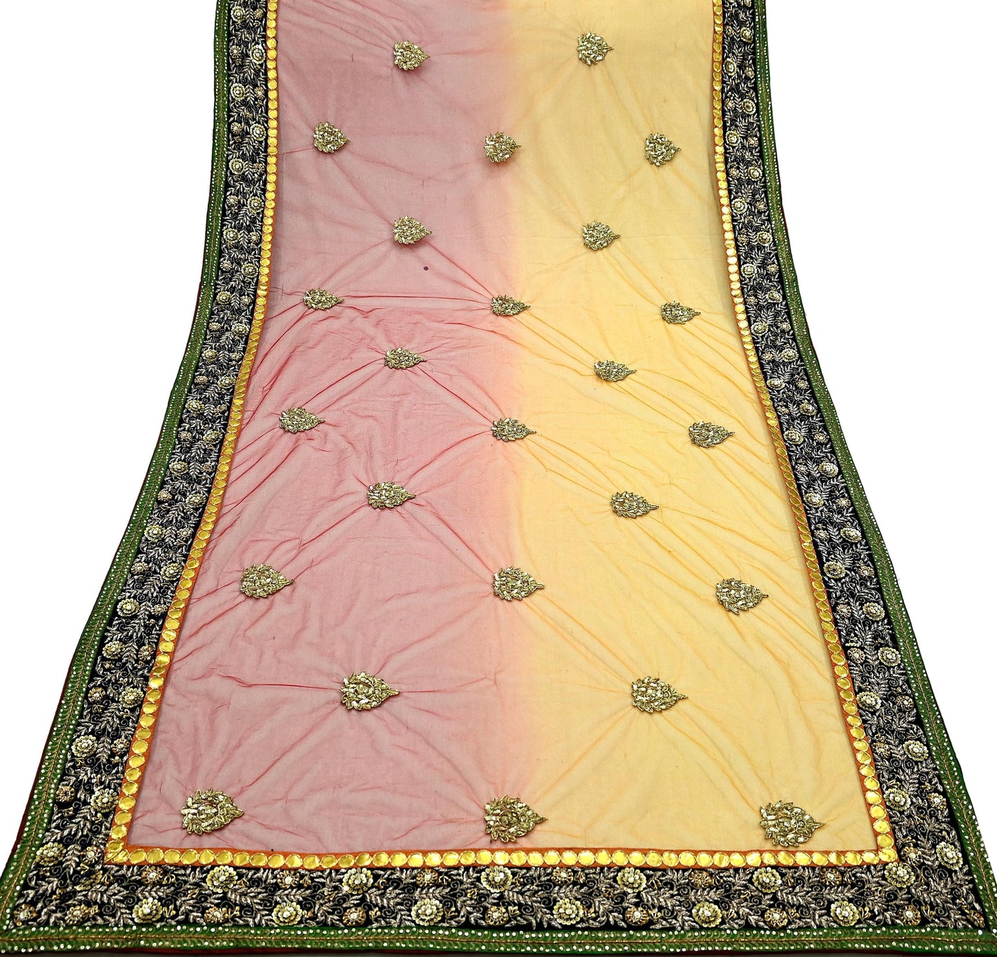 Indian Pre-owned Heavy Wedding Dupatta Net Mesh Long Stole Hand Embroidered By Designer sabyasachi Scarves Zardozi Dabka Bridal Veil