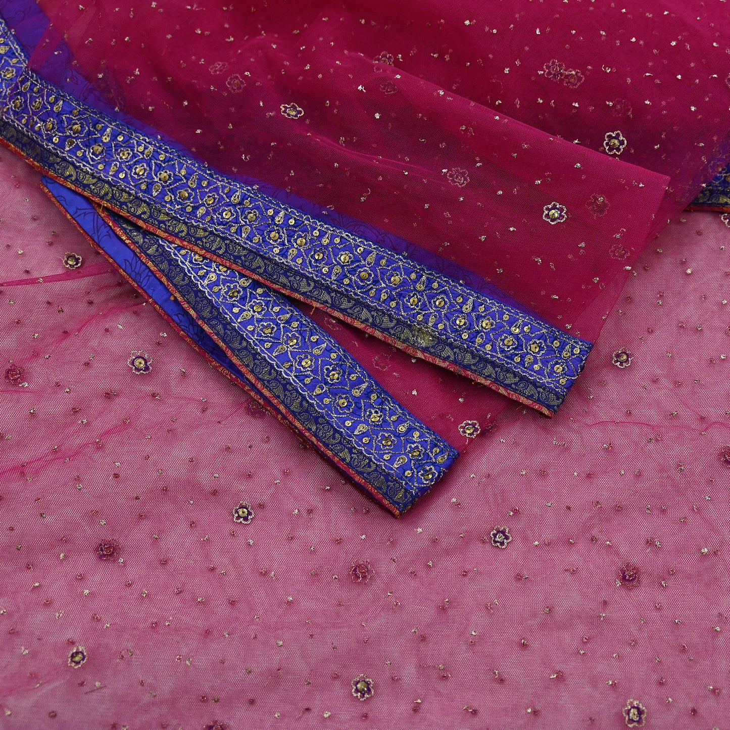 Indian Pre-owned Pink Net/Mesh Hand Embroidered Ritu Kumar Designer Dupatta Ethnic Bollywood Party Wear