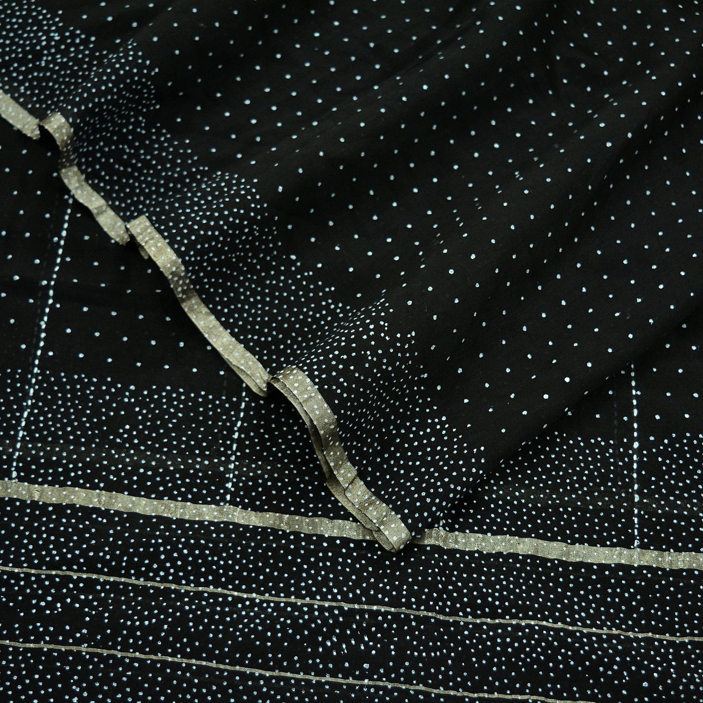 Indian Vintage Black Dupatta Long Stole Block Print Pure Chanderi Silk Scarves Veil Zari