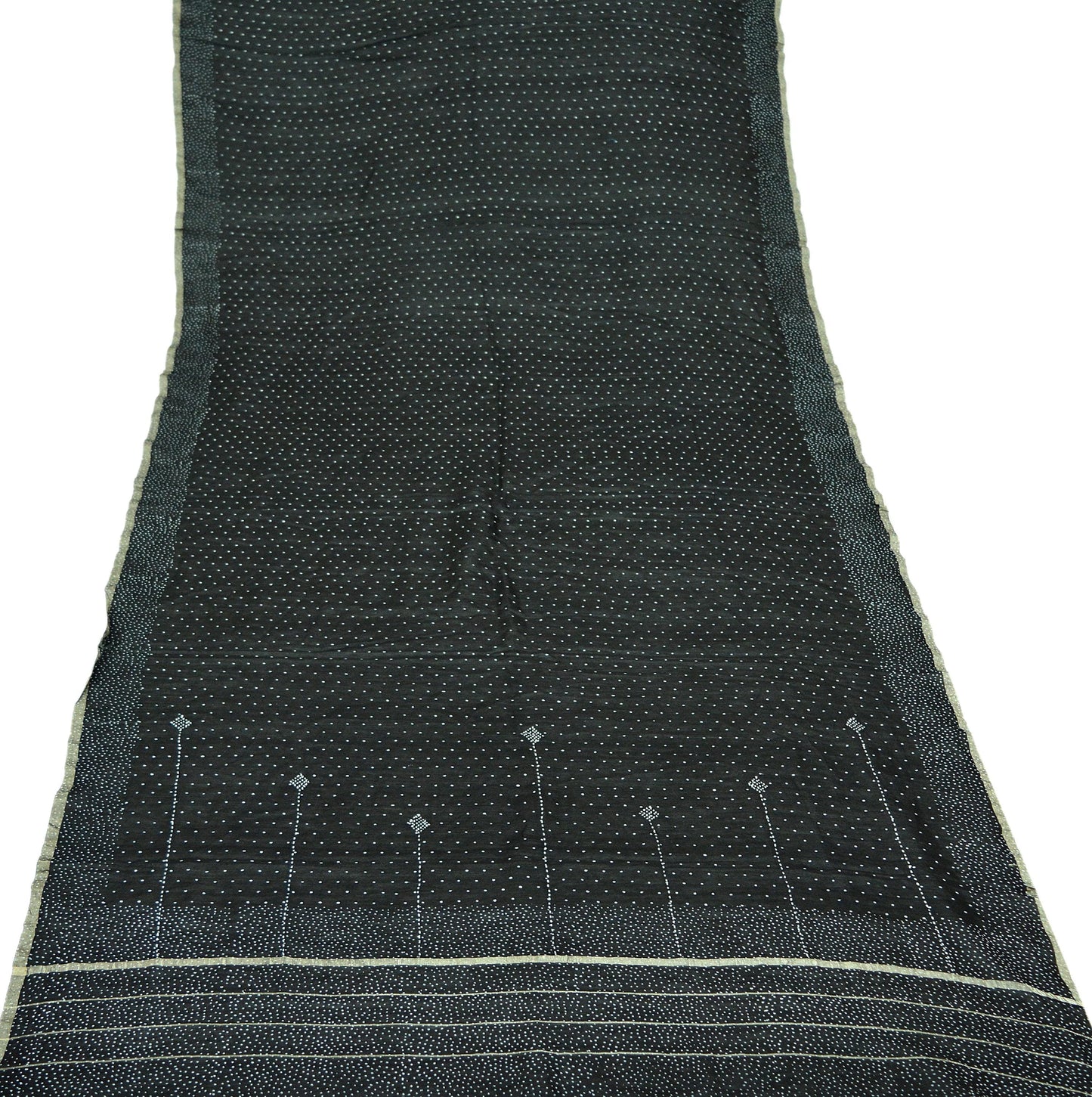 Indian Vintage Black Dupatta Long Stole Block Print Pure Chanderi Silk Scarves Veil Zari