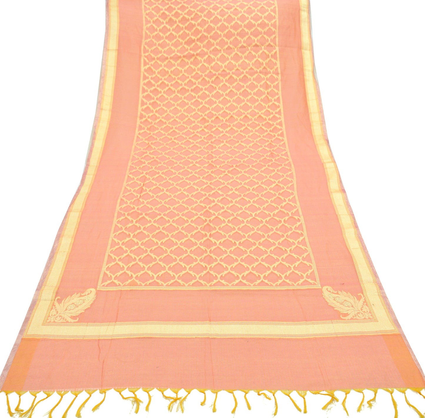 Indian Vintage Dupatta Peach Organza Long Stole Woven Scarves Veil Zari Soft Floral Design