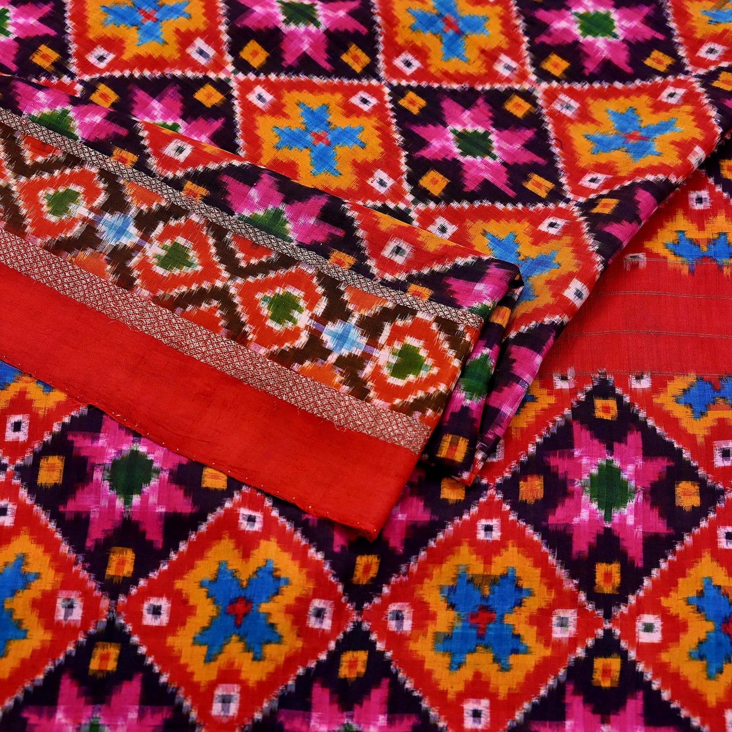Indian Antique Vintage Red Sari Hand Woven Double Ikat Patola Sarees 100% Pure Silk Craft Fabric 5Yd Dress Making Sewing For wearing