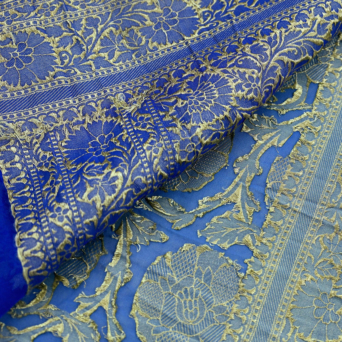 Vintage Heavy Blue Sarees Pure Georgette Silk Hand Woven Sari Craft Fabric 5Yd Sewing Soft Ethnic Zari Dress Making Wedding Sari