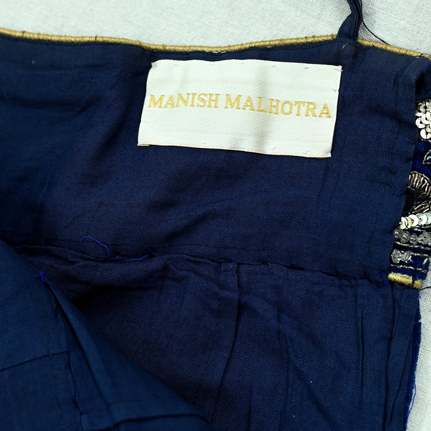 Indian Pre-owned Heavy Wedding Blue Velvet Hand Embroidered Lehenga/Skirt Designer By Manish Malhotra Zardozi Bridal Wear