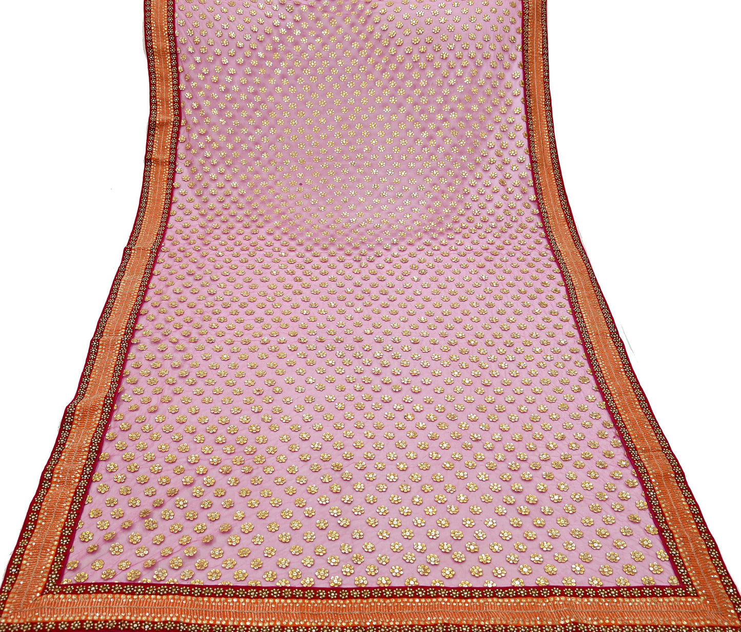 Indian Pre-owned Heavy Wedding Red Net/Mesh Hand Embroidered Lehenga/Dupatta Designer By Sabyasachi Zardozi Bridal Wear