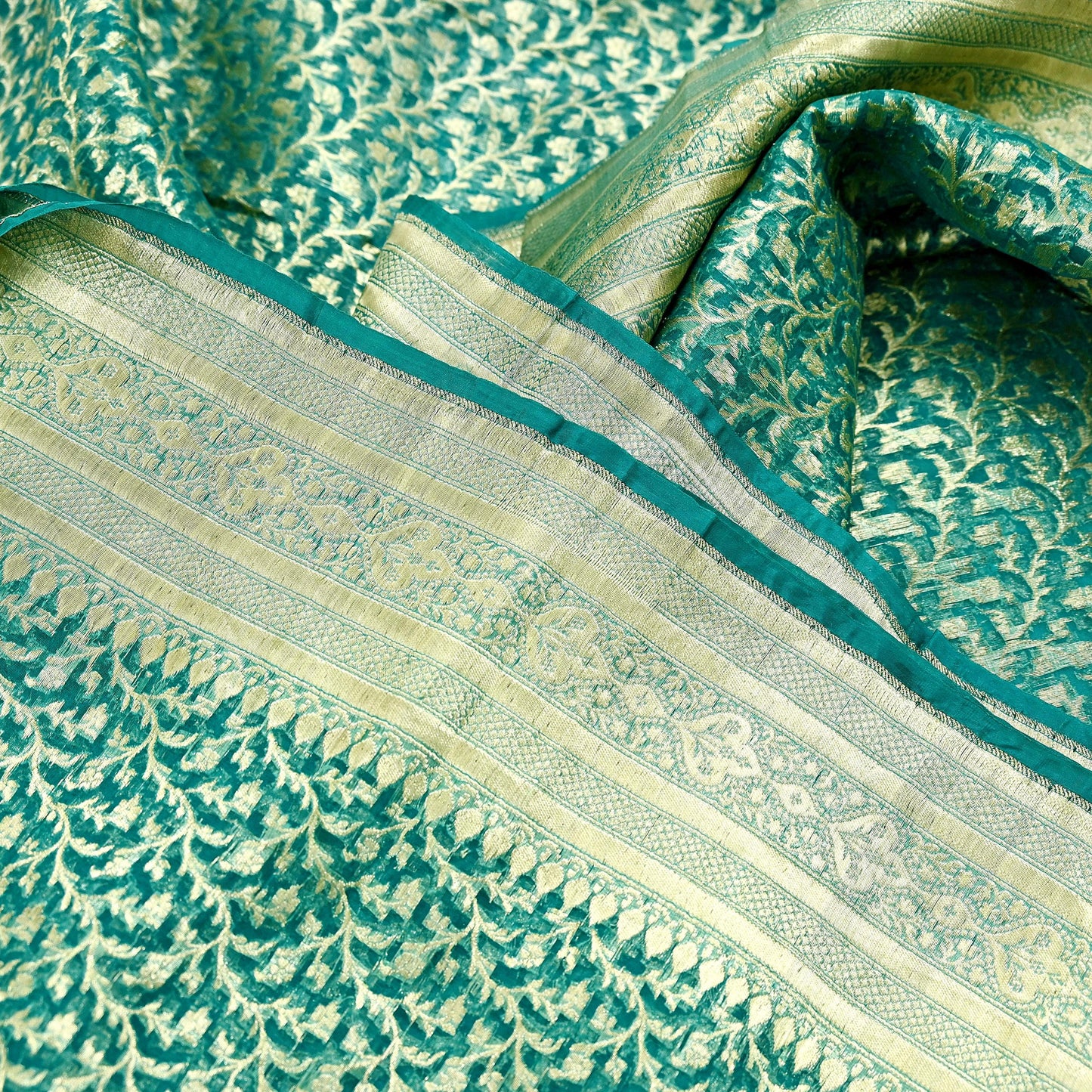 Indian Vintage Sari Heavy Green Pure Organza Silk Woven Brocade Banarasi Sarees Zari 5Yd Ethnic Fabric Dress Making Wedding Sarees