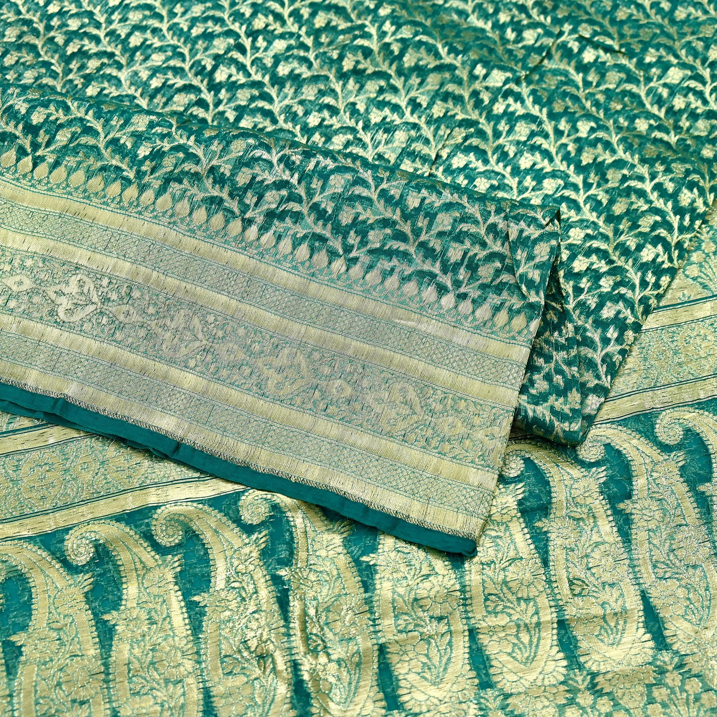 Indian Vintage Sari Heavy Green Pure Organza Silk Woven Brocade Banarasi Sarees Zari 5Yd Ethnic Fabric Dress Making Wedding Sarees