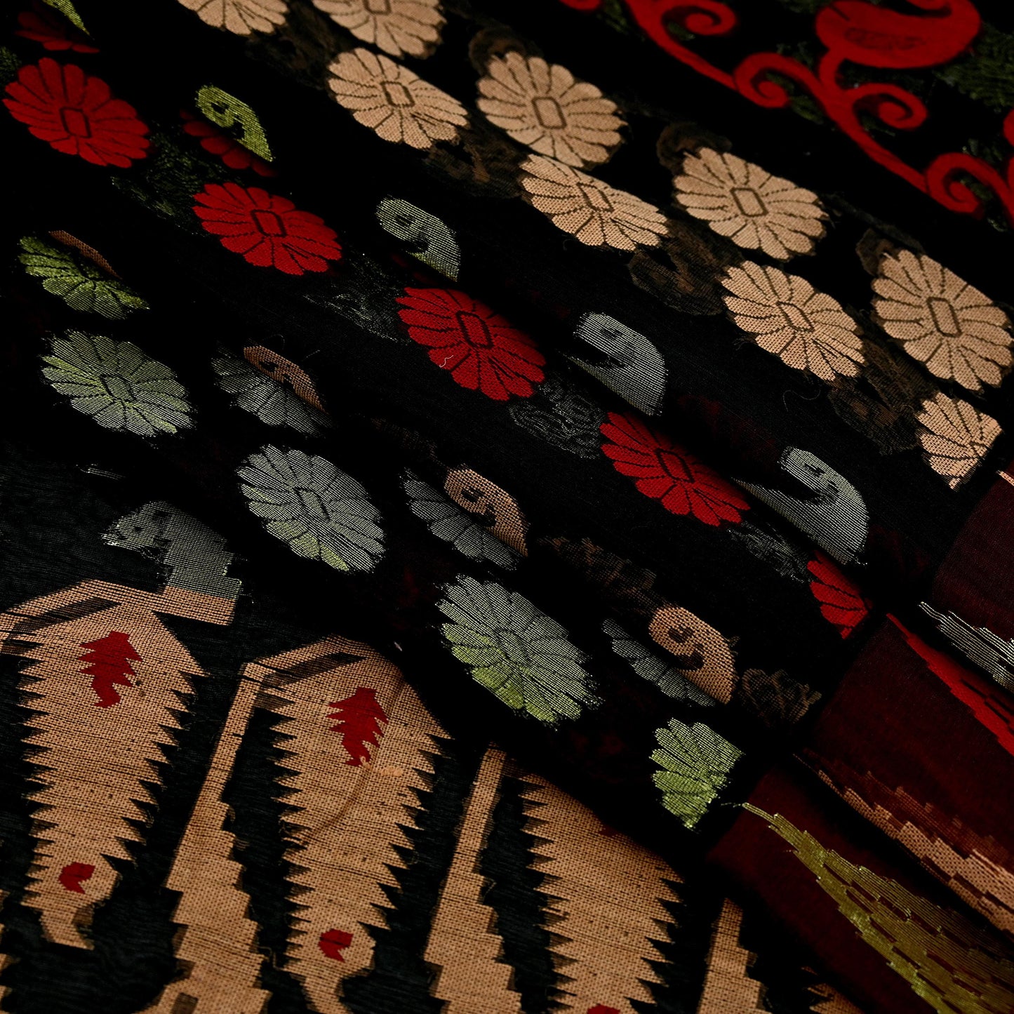 Indian Vintage Sarees Black Pure Cotton Hand Woven Jamdani Sari 5yd Ethnic Floral Craft Fabric Dress making Upcycle Crafting Quilting