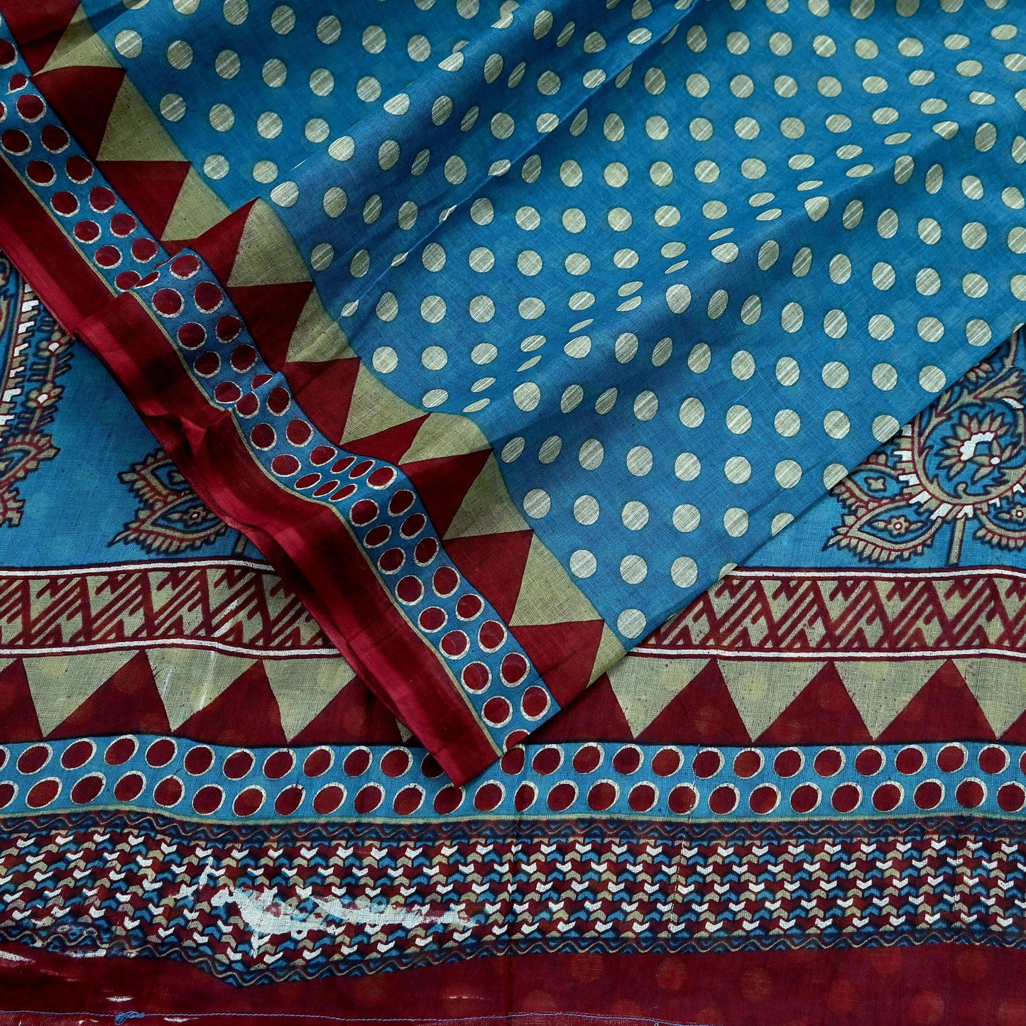 Indian Vintage Blue Saree Printed 100% Pure Cotton Indian Sari Craft Fabric 5Yd Sewing Sarong Wrap Boho Floral Dress Making Crafting