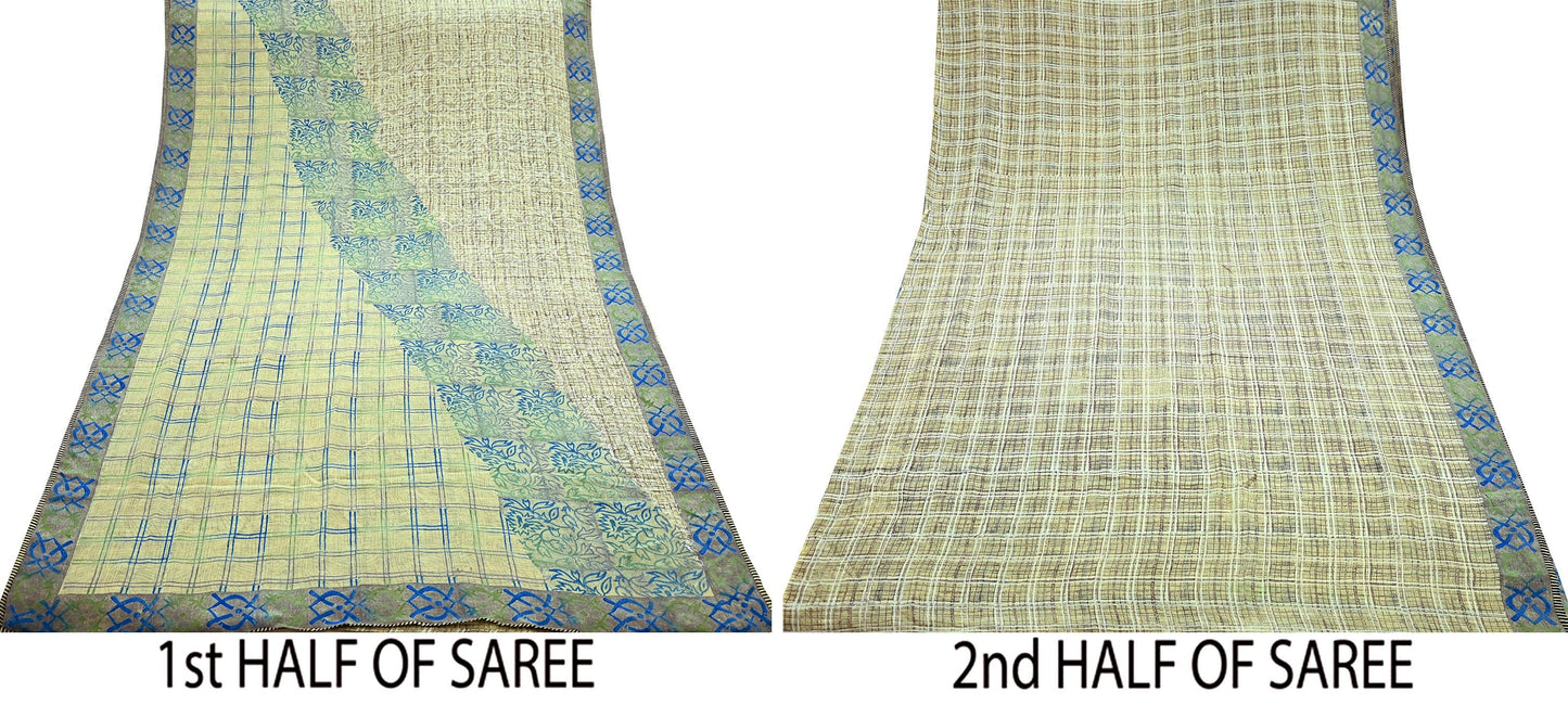 Indian Vintage Sari Beige Pure Crepe Silk Printed Sarees 5yd Sewing Floral Soft Craft Fabric Wrap Dress making Upcycle Crafting Quilting