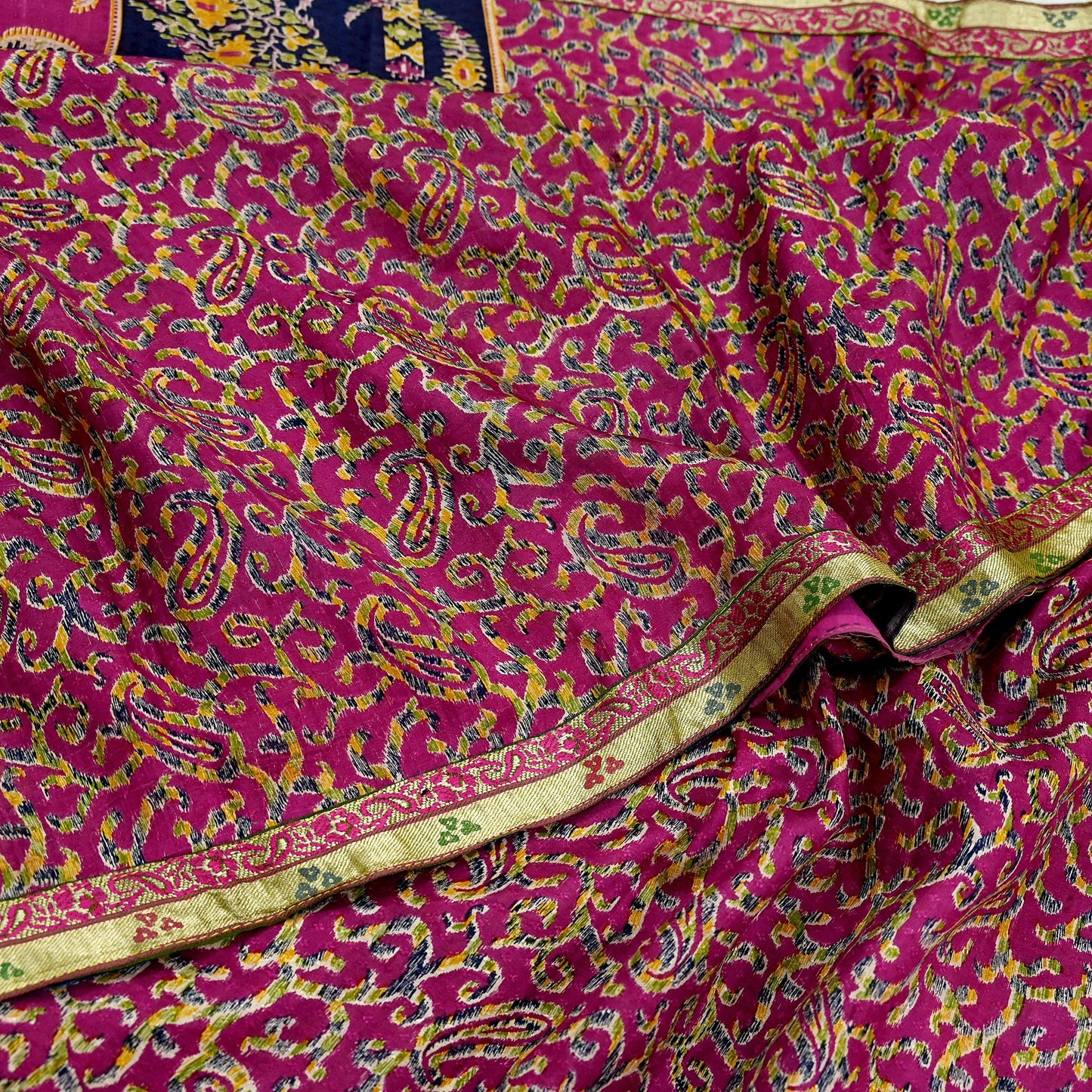 Indian Vintage Sari Purple & Blue Pure Silk Printed Sarees 6yd Sewing Craft Fabric Dress Making Wrap Boho Upcycle Quilting Crafting Zari