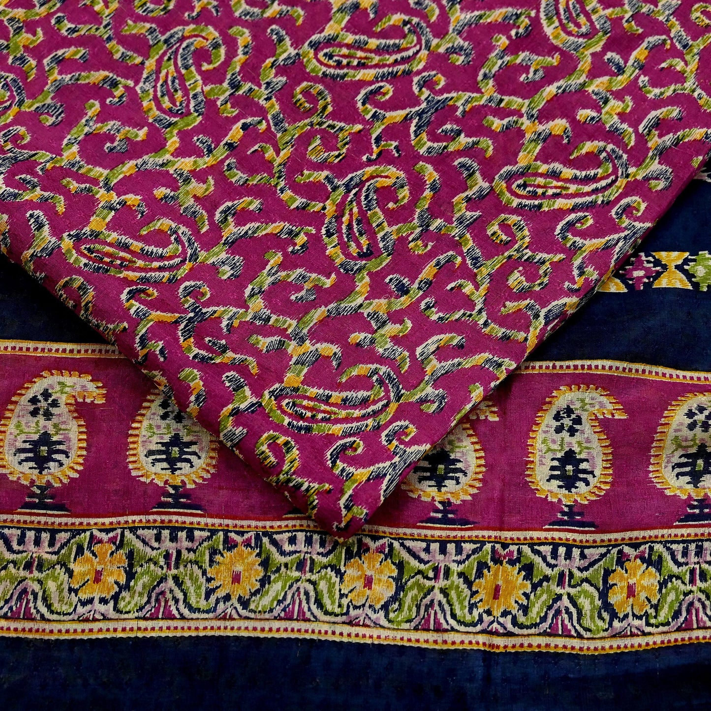 Indian Vintage Sari Purple & Blue Pure Silk Printed Sarees 6yd Sewing Craft Fabric Dress Making Wrap Boho Upcycle Quilting Crafting Zari