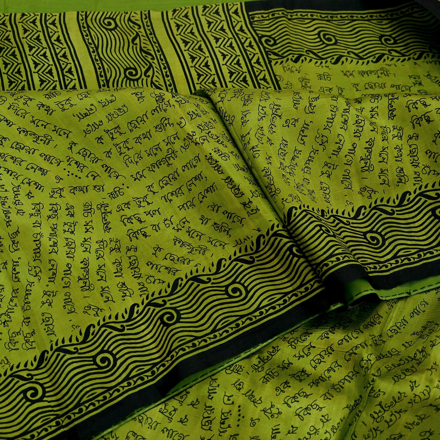 Indian Vintage Sari Black & Green 100% Pure Silk Printed Sarees Craft Fabric 5yd Sewing Dress Making Crafting Quilting