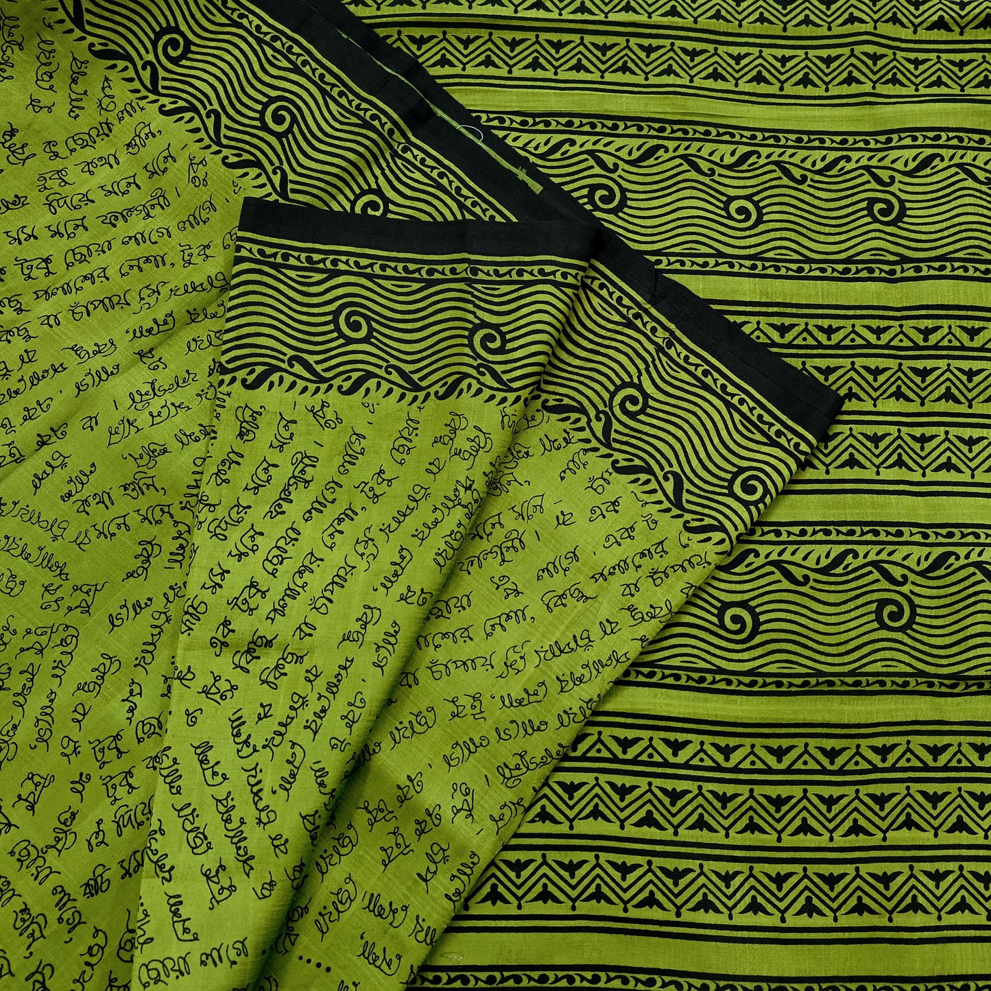 Indian Vintage Sari Black & Green 100% Pure Silk Printed Sarees Craft Fabric 5yd Sewing Dress Making Crafting Quilting