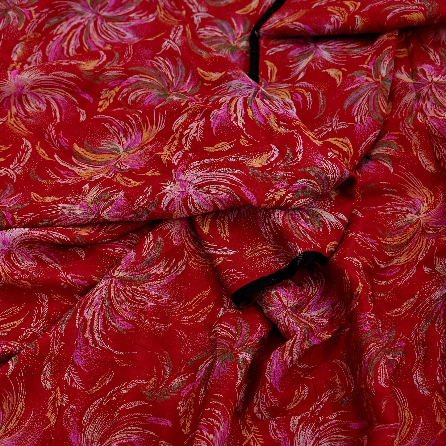 Indian Vintage Sari Black & Red Pure Silk Printed Sarees 5yd Sewing Craft Fabric Dress Making Soft Quilting Crafting Upcycle Used Floral