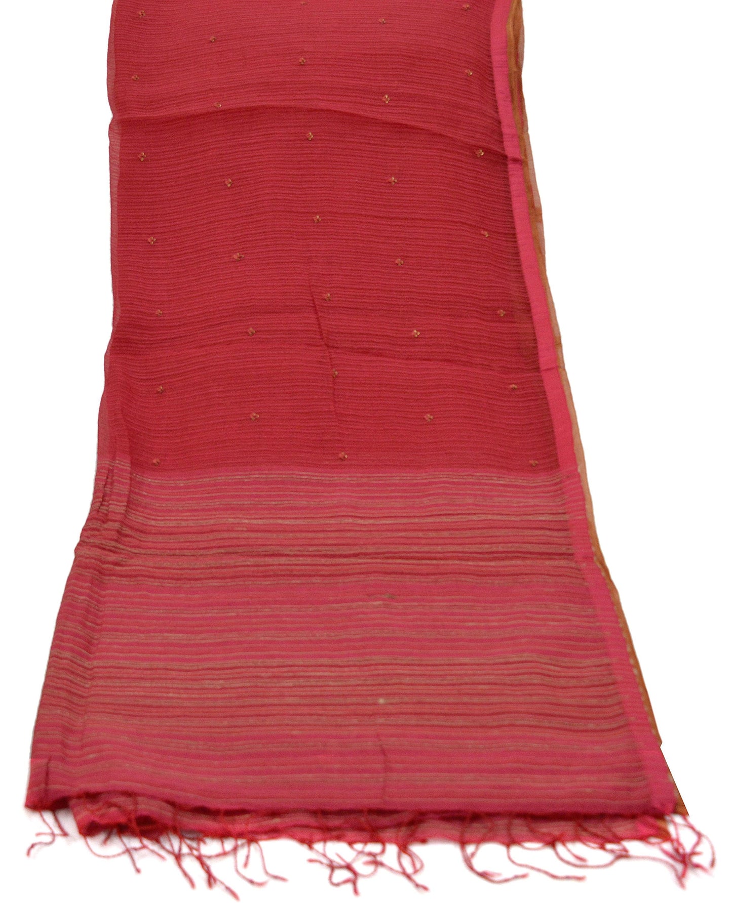 Indian Vintage Red Dupatta Long Stole Hand Embroidered Pure Chanderi Silk Scarves Veil Golden Zari Soft Fringes