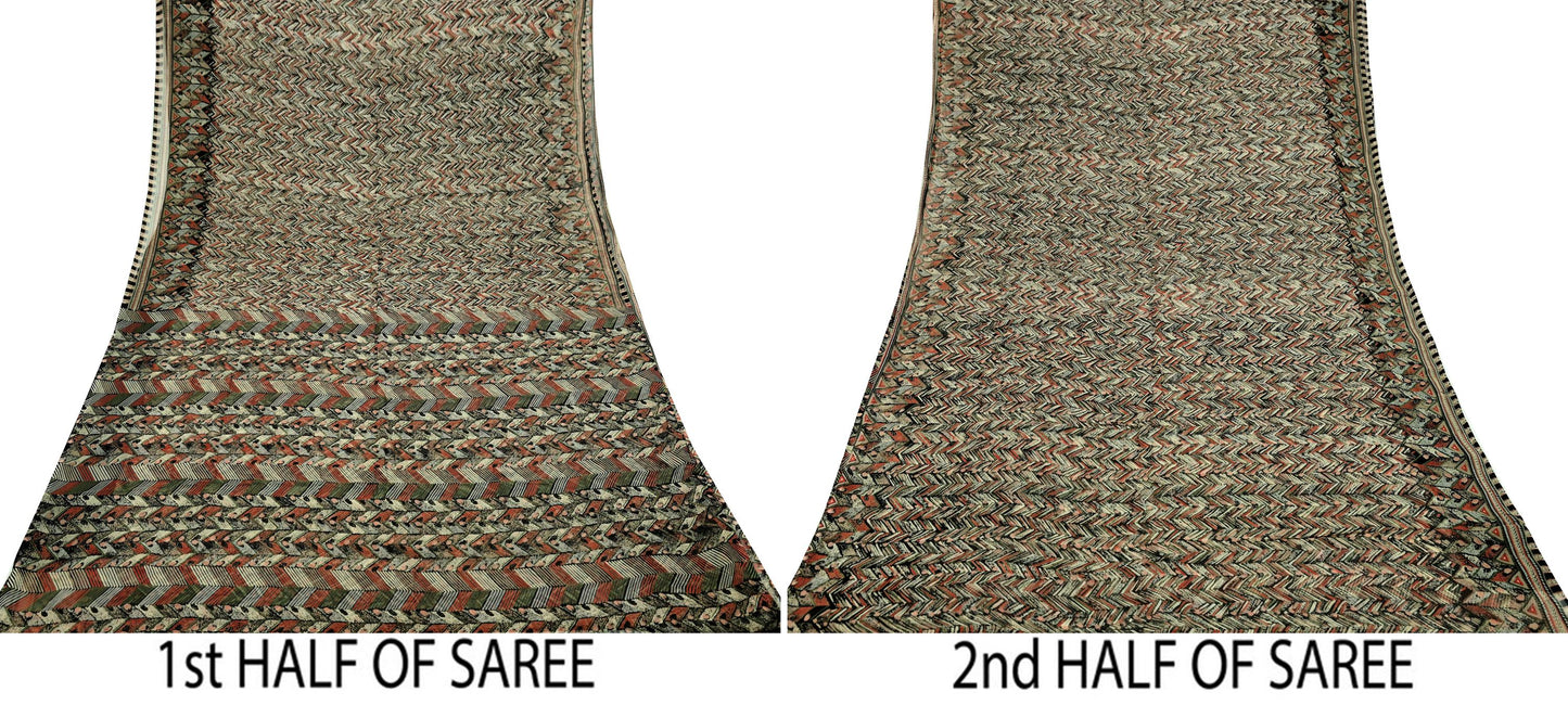 Indian Women Vintage Black Saree Pure Chiffon Silk Printed Sari Craft Fabric Sewing 5Yd Soft Light Sari Dress Making Floral