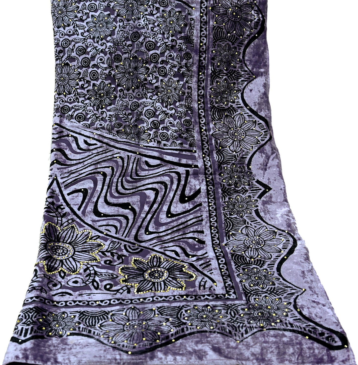 Indian Vintage Dupatta Purple Long Stole velvet Brasso Scarves Veil Hijab Wrap Floral Boho