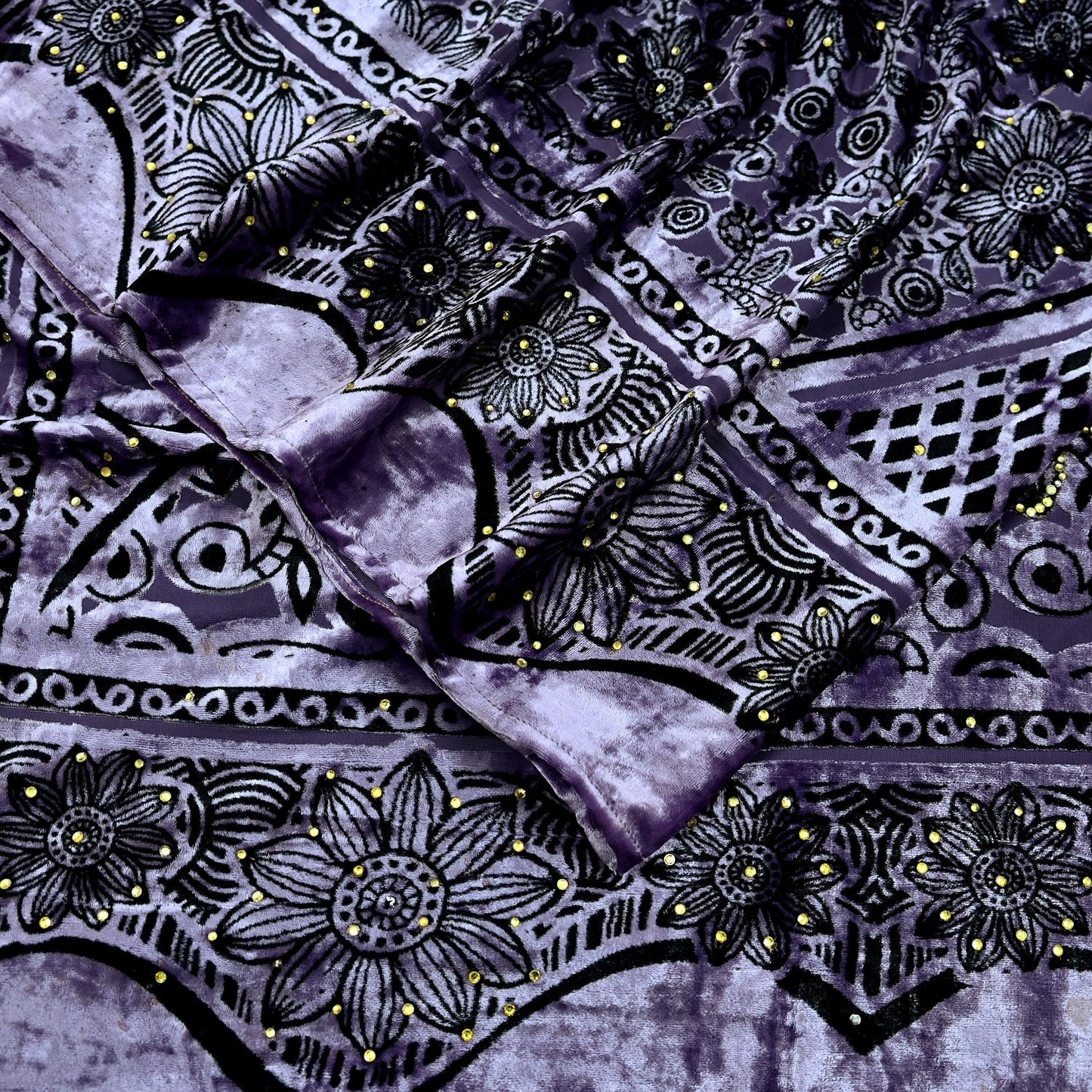 Indian Vintage Dupatta Purple Long Stole velvet Brasso Scarves Veil Hijab Wrap Floral Boho