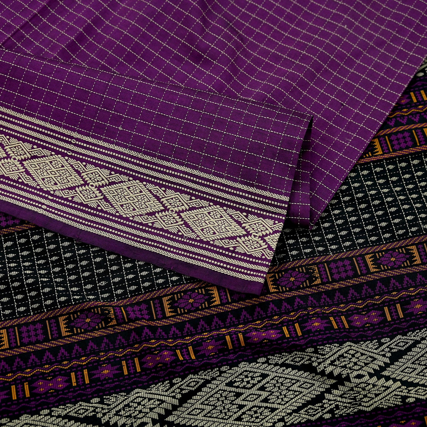 Indian Vintage Dupatta Black & Purple Long Stole Hand woven Sambalpuri Ikat Hijab Pure Cotton Indian Scarves Veil