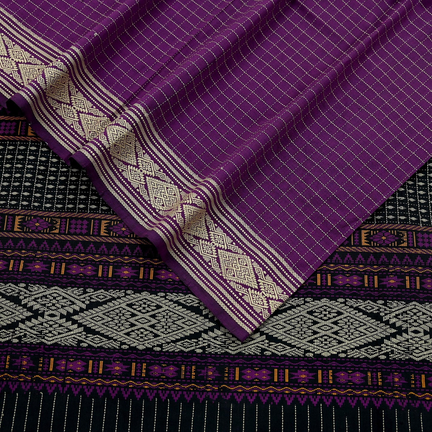 Indian Vintage Dupatta Black & Purple Long Stole Hand woven Sambalpuri Ikat Hijab Pure Cotton Indian Scarves Veil
