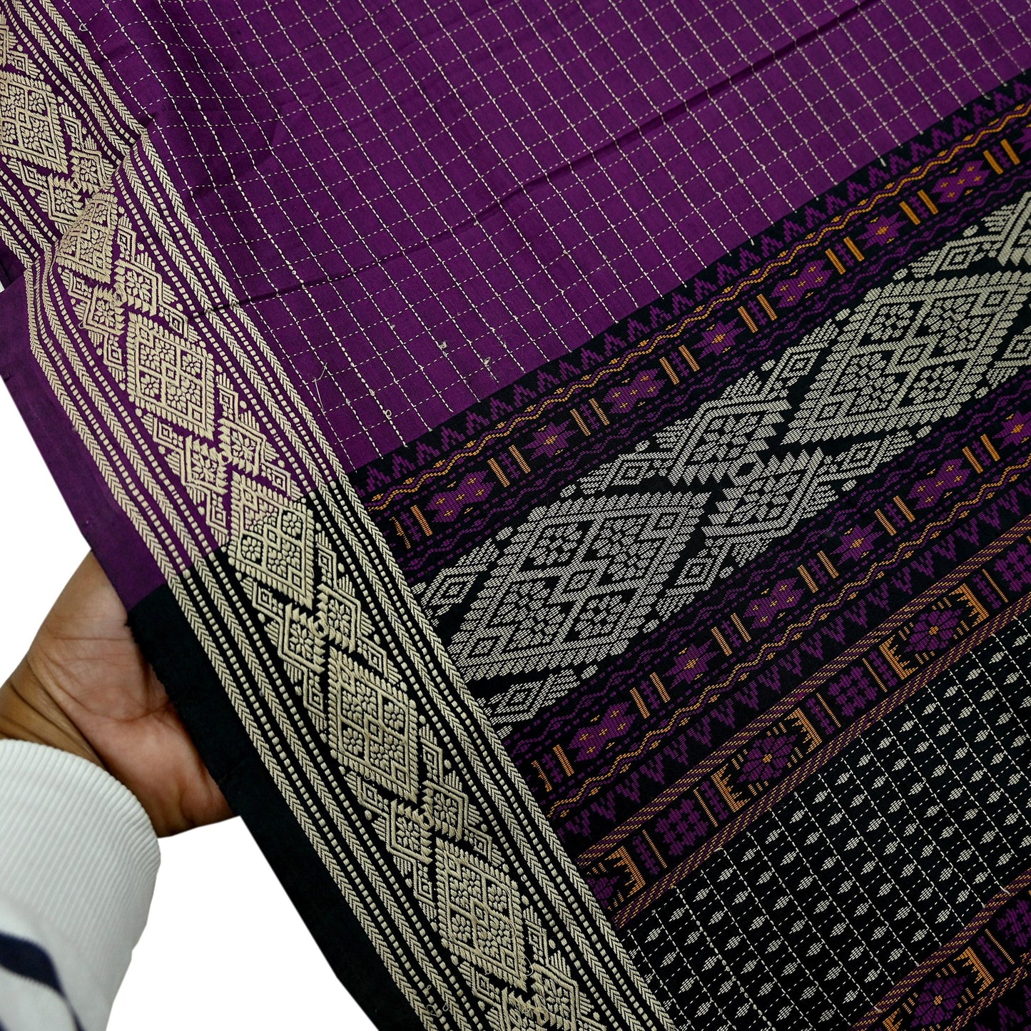 Indian Vintage Dupatta Black & Purple Long Stole Hand woven Sambalpuri Ikat Hijab Pure Cotton Indian Scarves Veil