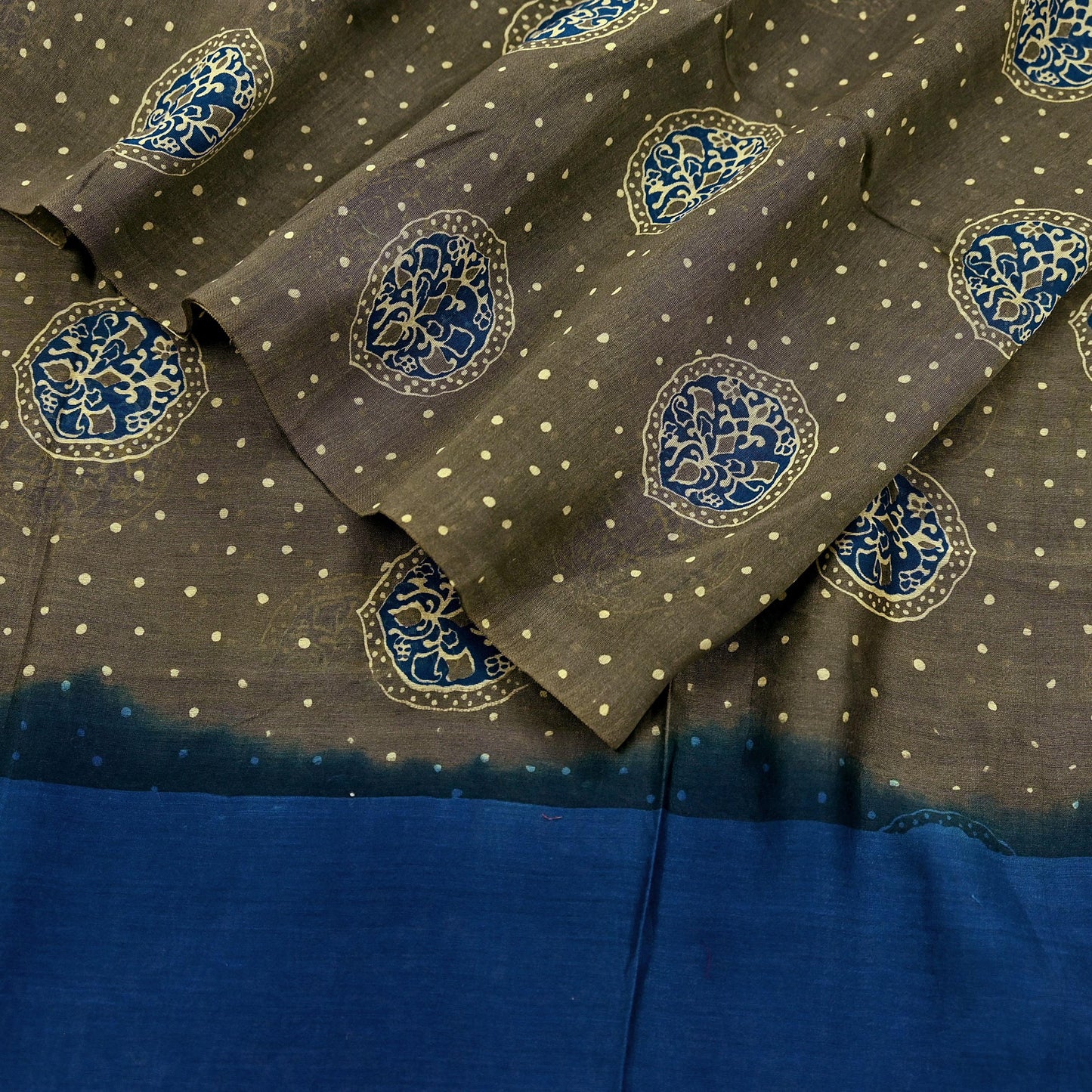 Indian Vintage Dupatta Green & Blue Dupatta Long Stole Block Print Pure Chanderi Silk Indian Scarves Veil Golden Zari