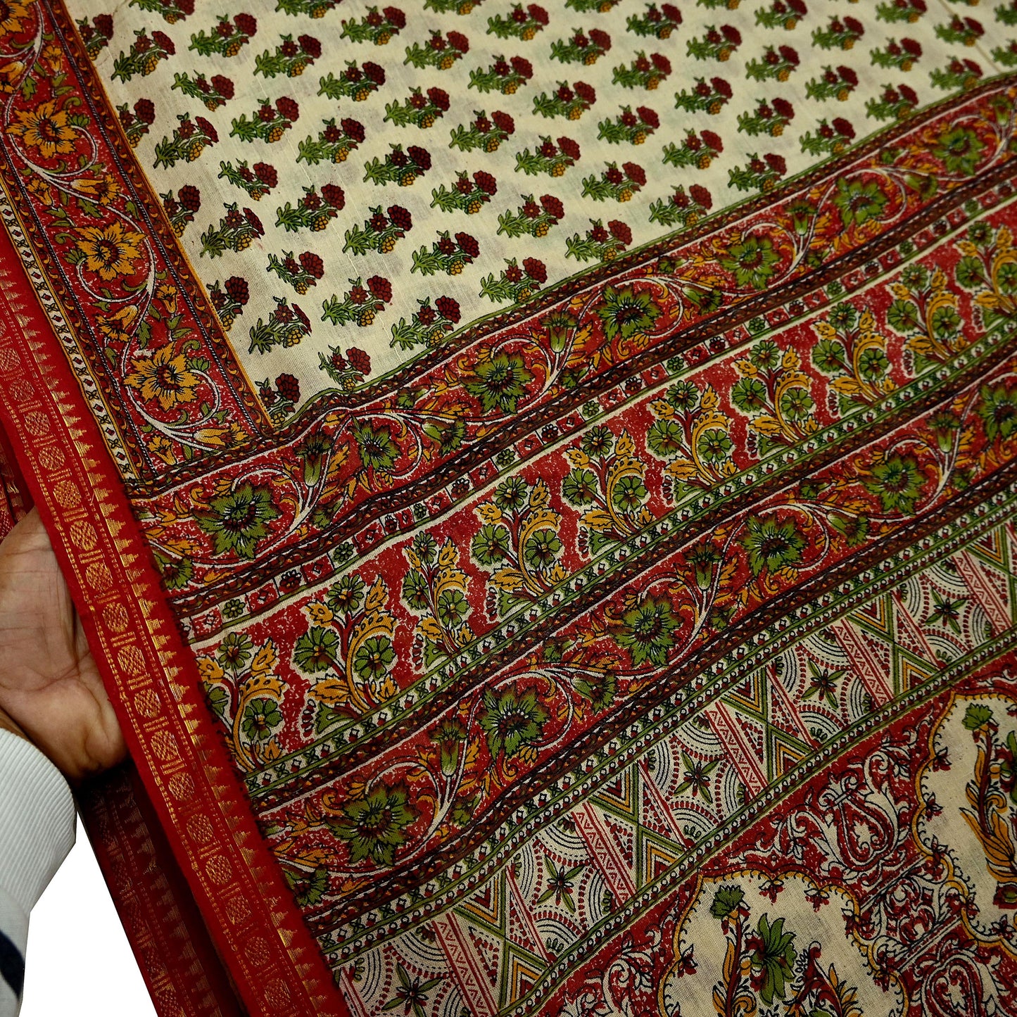 Indian Vintage Sari Ivory & Maroon Printed Pure Cotton Saree Fabric Soft Floral 5Yd Sarong Wrap Boho Fabric Kimono Soft