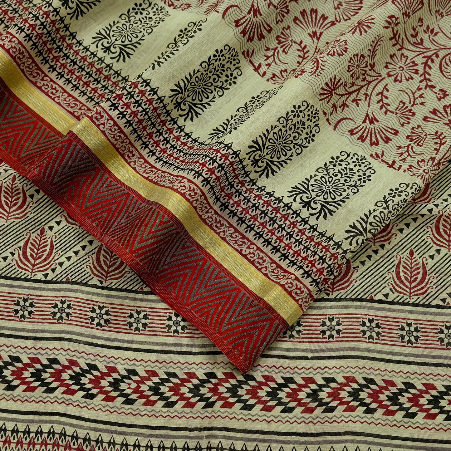 Indian Vintage Beige Saree Blend Cotton Printed Sari Craft Fabric 6Yd Soft Sewing Sarong Wrap Floral Floral Dress Making Crafting Quilting
