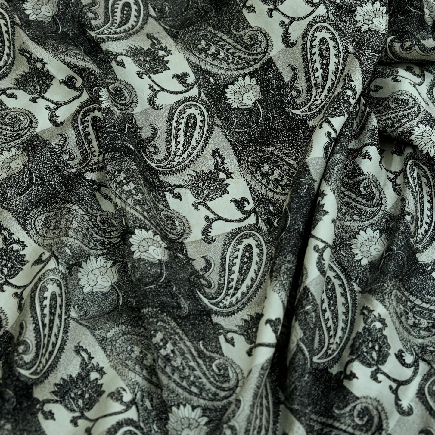 Indian Vintage Black & Gray Saree 100% Pure Silk Printed Sari 5yd Sewing Craft Fabric Dress Making Soft Crafting Quilting Upcycle
