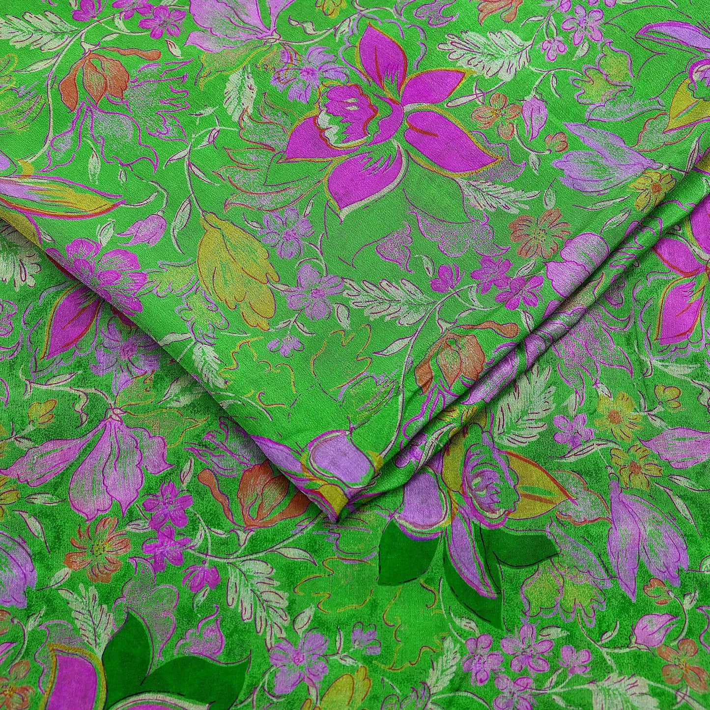 Indian Vintage Sari Green Pure Silk Printed Sarees 6yd Sewing Craft Fabric Dress Making Soft Floral Wrap Upcycle Used Quilting Crafting
