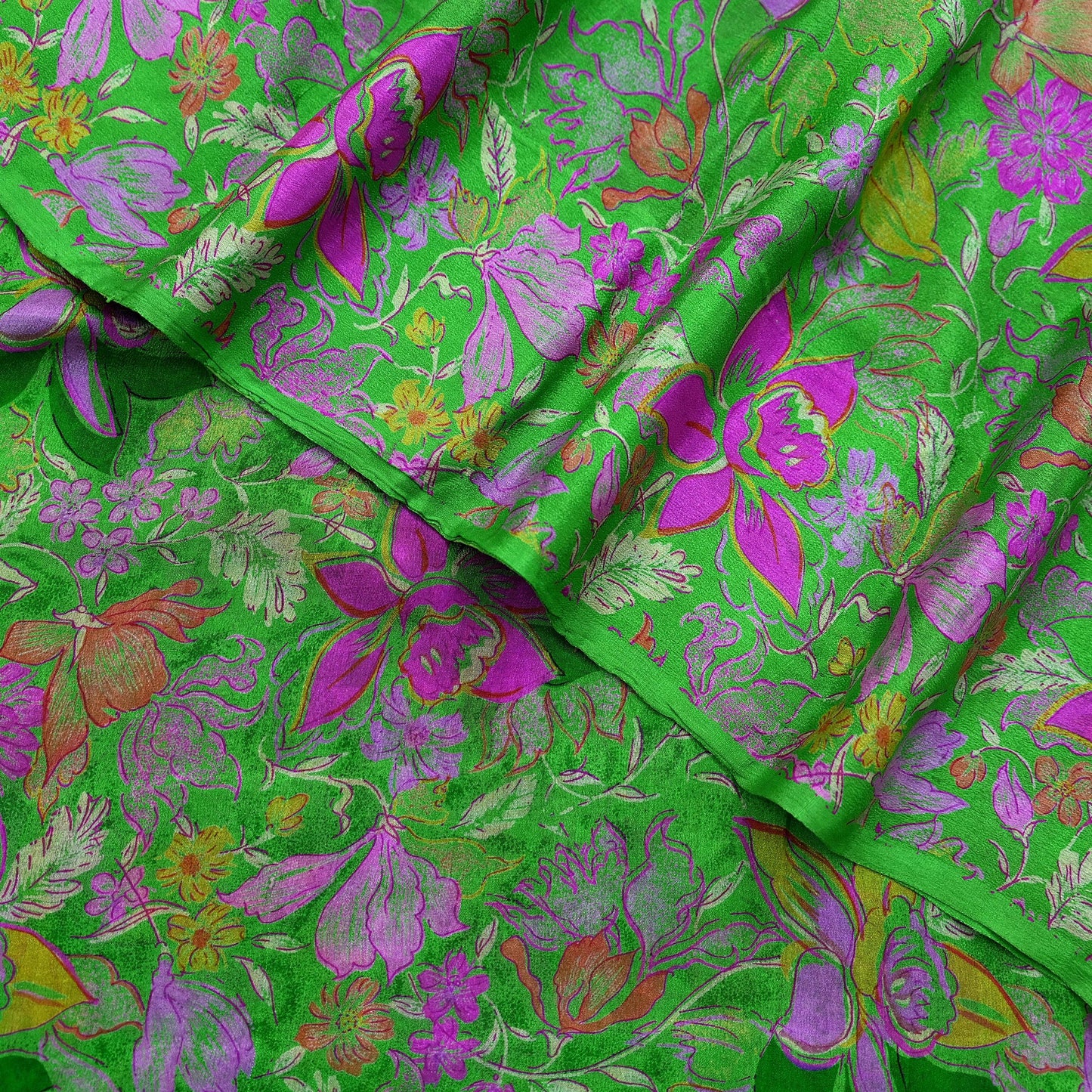 Indian Vintage Sari Green Pure Silk Printed Sarees 6yd Sewing Craft Fabric Dress Making Soft Floral Wrap Upcycle Used Quilting Crafting