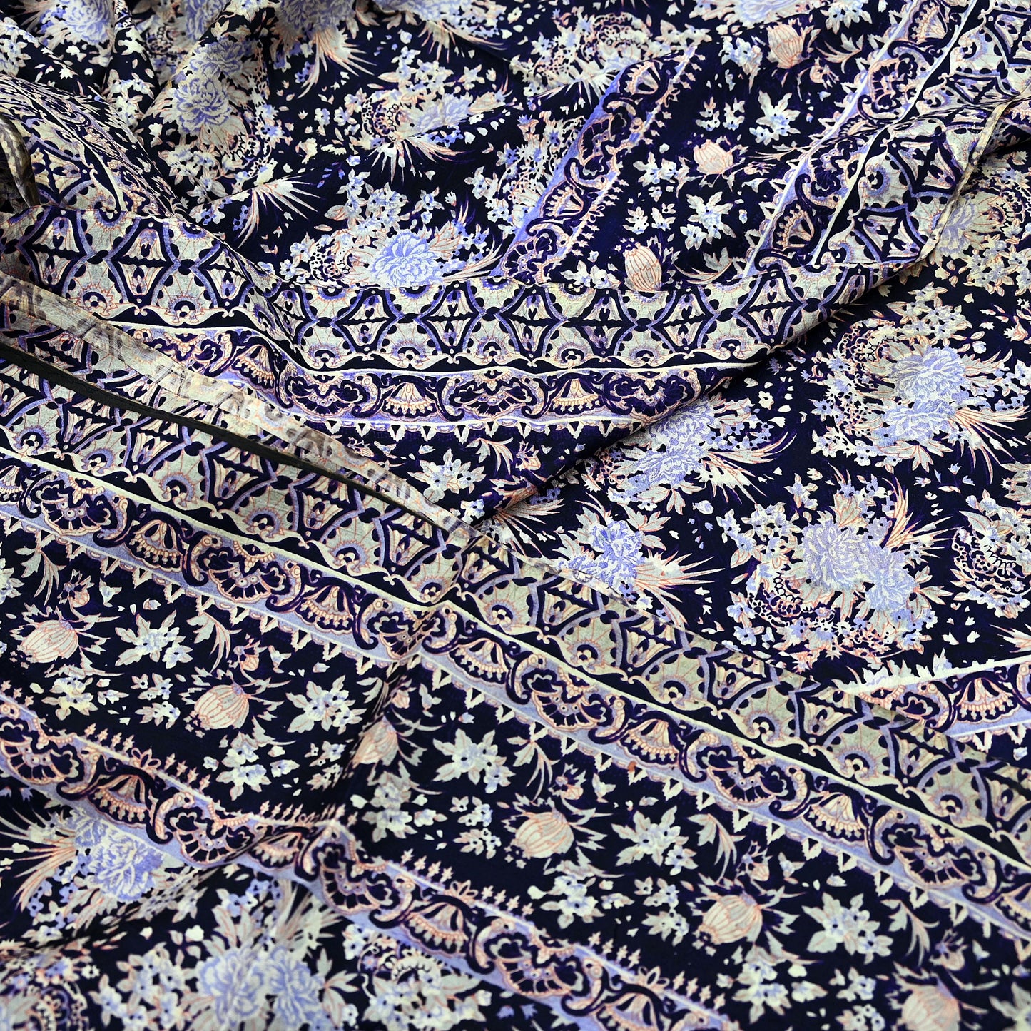 Indian Vintage Sari Blue Pure Silk Printed Sarees 5yd Sewing Craft Fabric Soft Dress Making Wrap Paisley Upcycle Quilting Crafting