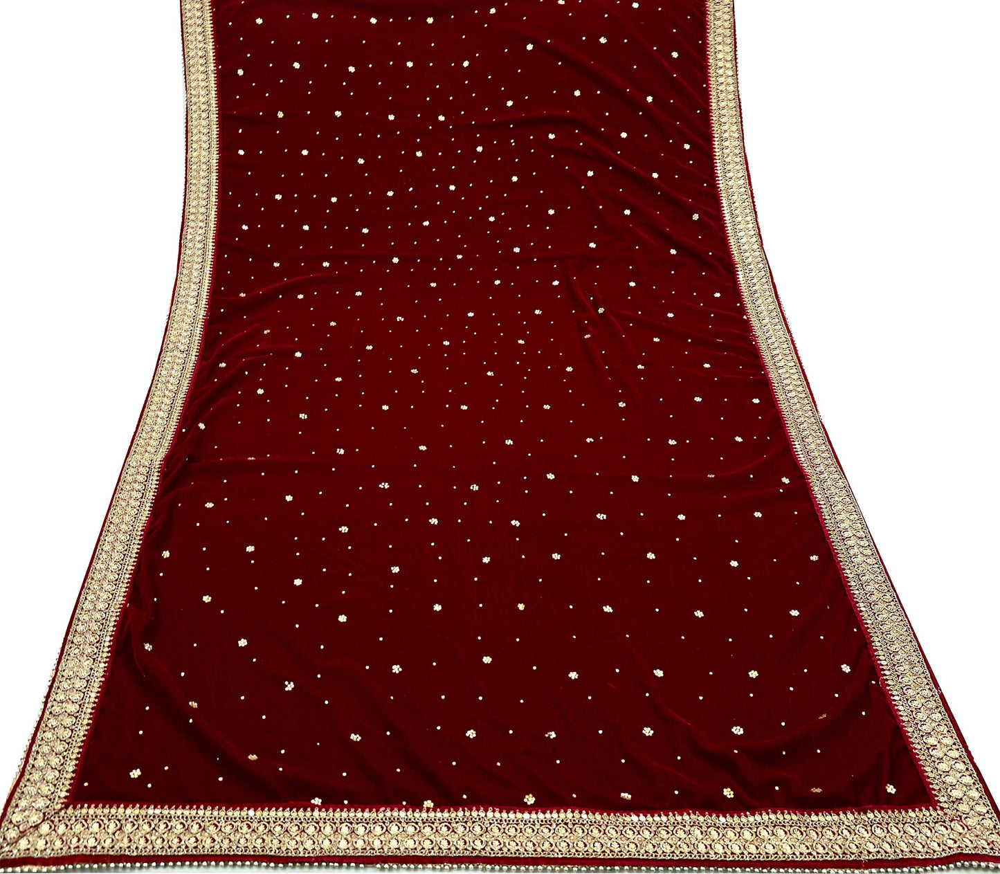 Indian Vintage Heavy Wedding Maroon Dupatta Velvet Long Stole Hand Embroidered Scarves Zari Hijab Veil Wrap