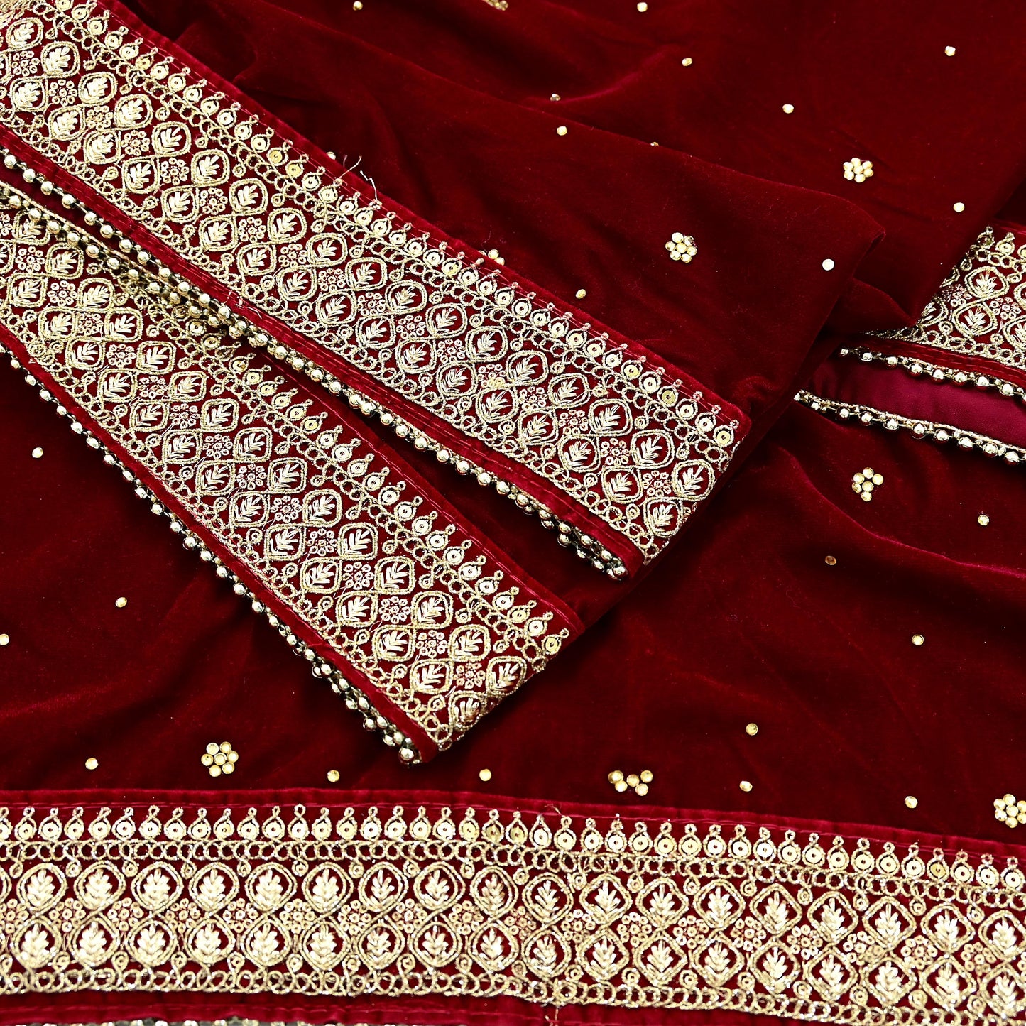 Indian Vintage Heavy Wedding Maroon Dupatta Velvet Long Stole Hand Embroidered Scarves Zari Hijab Veil Wrap
