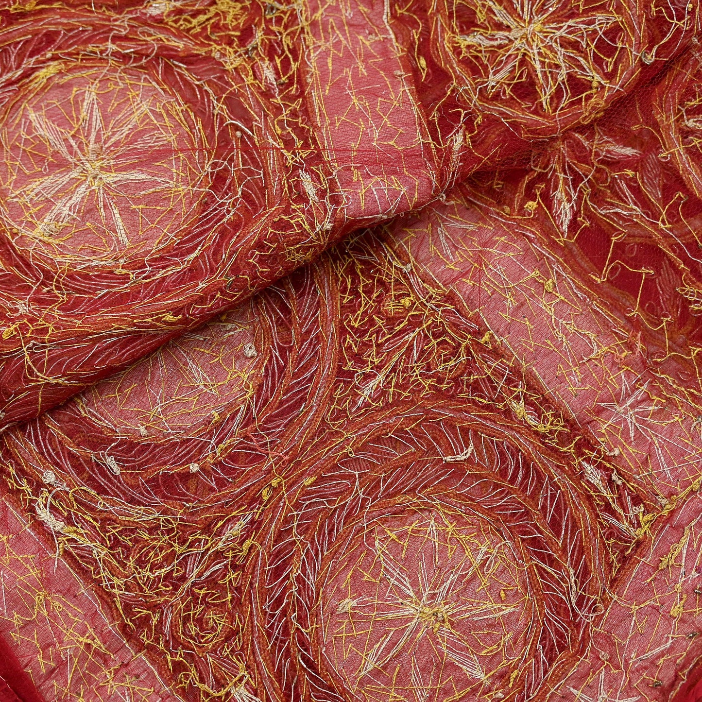 Indian Vintage Heavy Bridal Red Dupatta Pure Chiffon Silk Long Stole Hand Embroidered Scarf Zardozi/Dabka Zari Sequins Wedding Veil Hijab