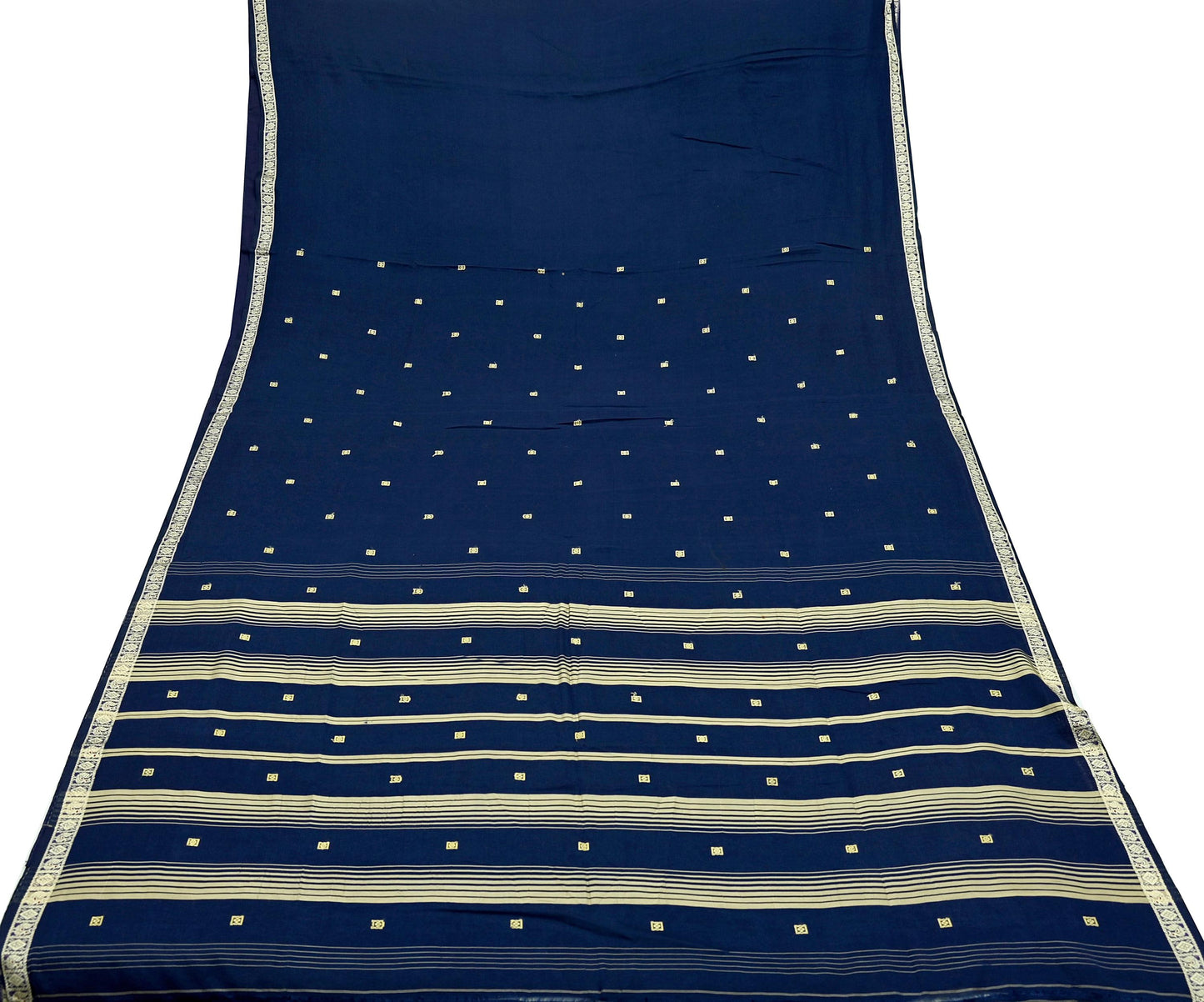 Indian Vintage Sari Blue Pure Cotton Hand Woven Sarees Craft Fabric 5Yd Sewing Soft Crafting Dress making Upcycle Quilting