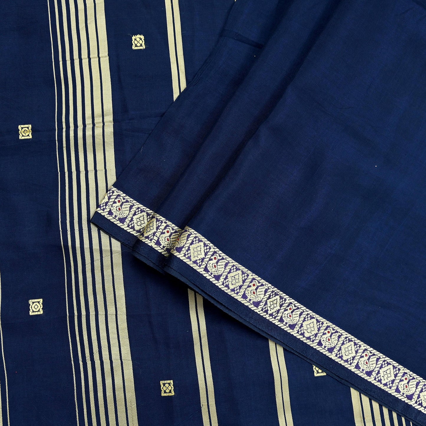 Indian Vintage Sari Blue Pure Cotton Hand Woven Sarees Craft Fabric 5Yd Sewing Soft Crafting Dress making Upcycle Quilting