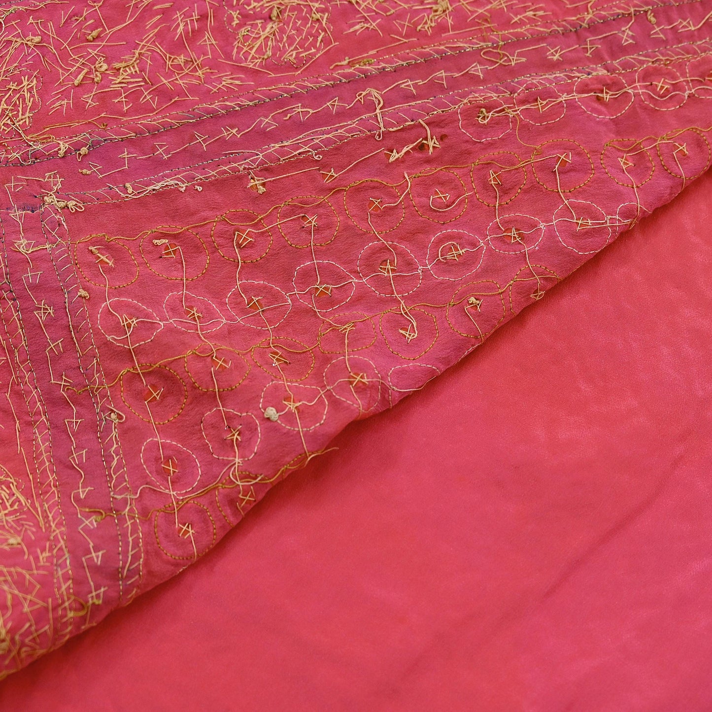 Indian Vintage Pink Saree Pure Crepe Silk Hand Embroidered Sari Fabric 5Yd Sewing Soft Zardozi/Dabka Sequins