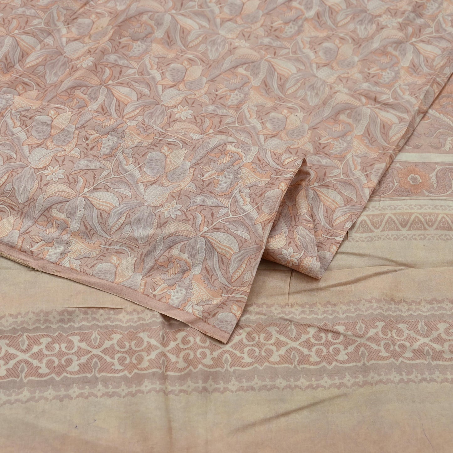 Indian Vintage Sari Brown 100% Pure Silk Printed Saree Craft Fabric 5yd Sewing DressMaking Wrap Floral Crafting Quilting Used